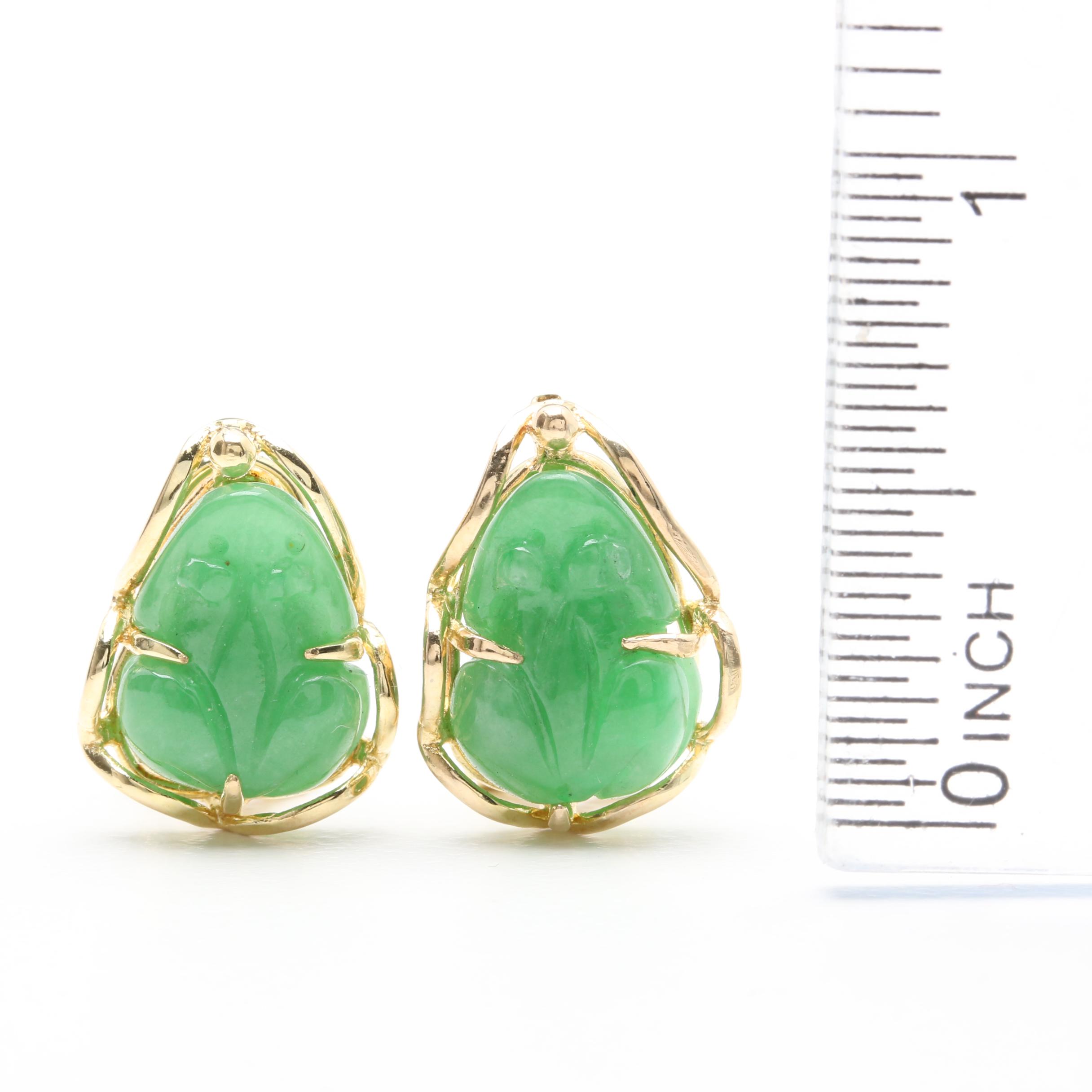 14K Yellow Gold Jadeite Earrings