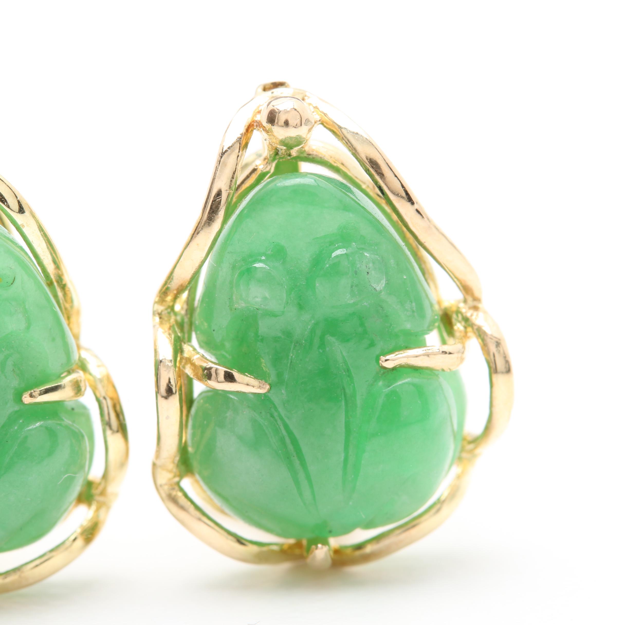 14K Yellow Gold Jadeite Earrings
