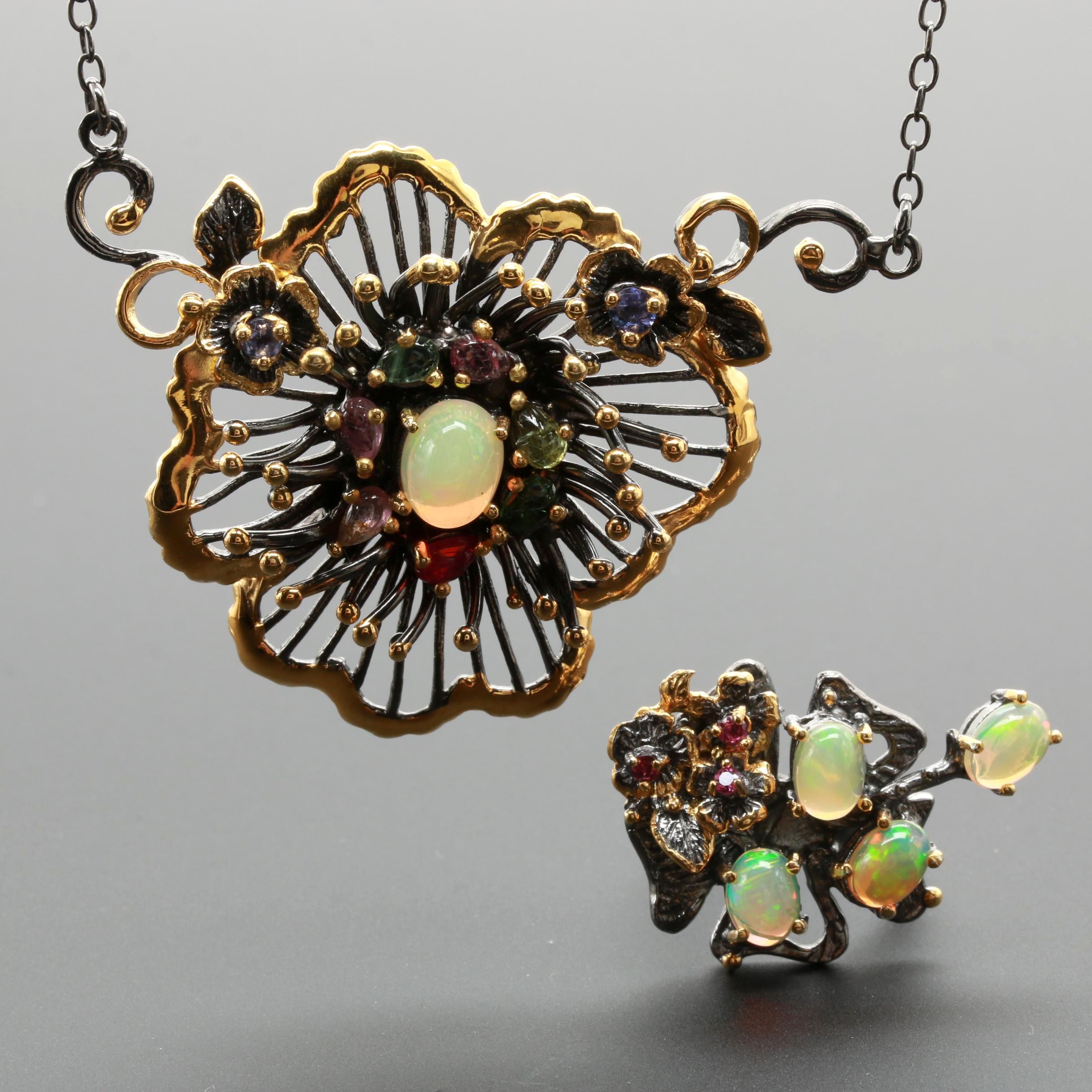 Sterling Silver Opal, Tanzanite, Tourmaline and Garnet Jewelry