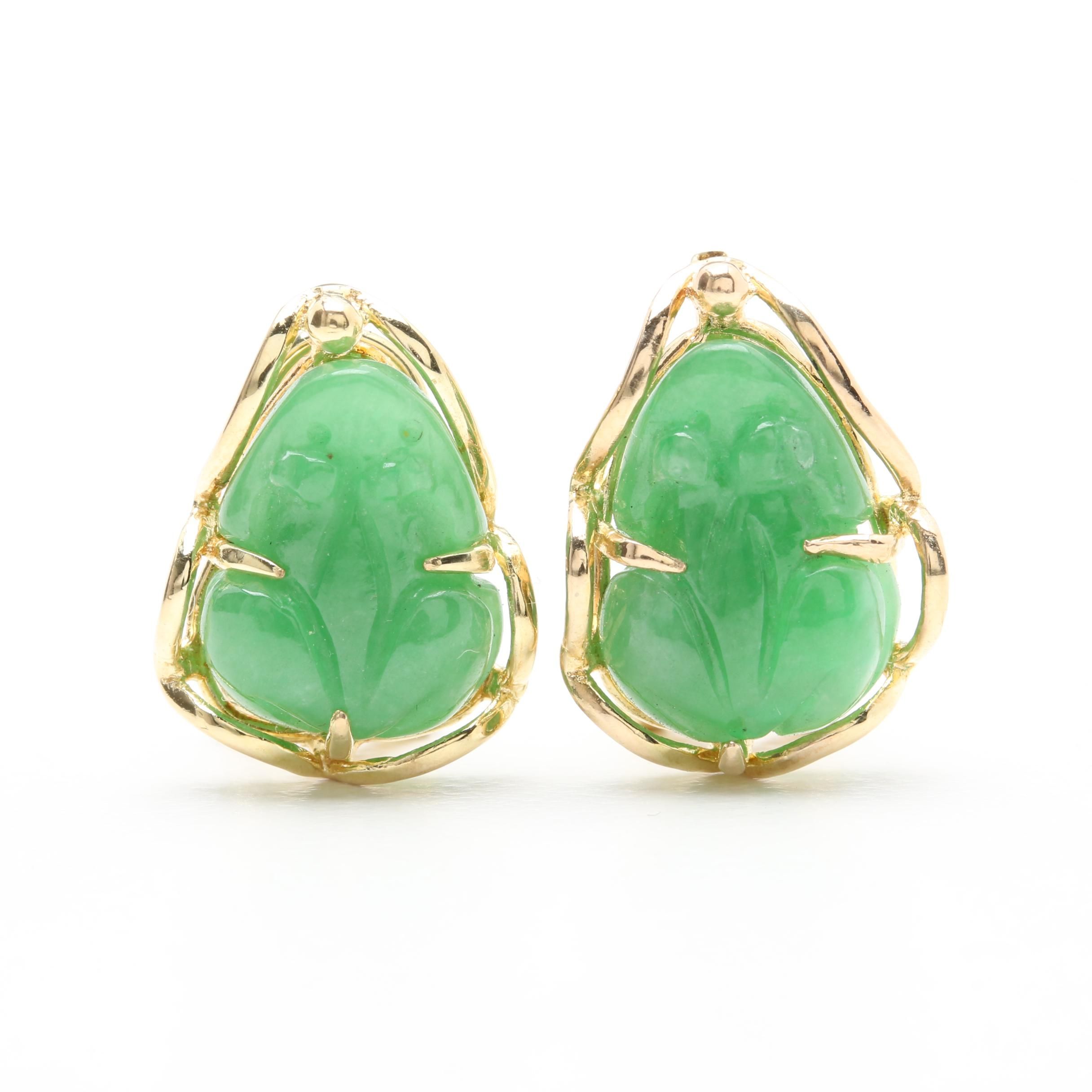 14K Yellow Gold Jadeite Earrings