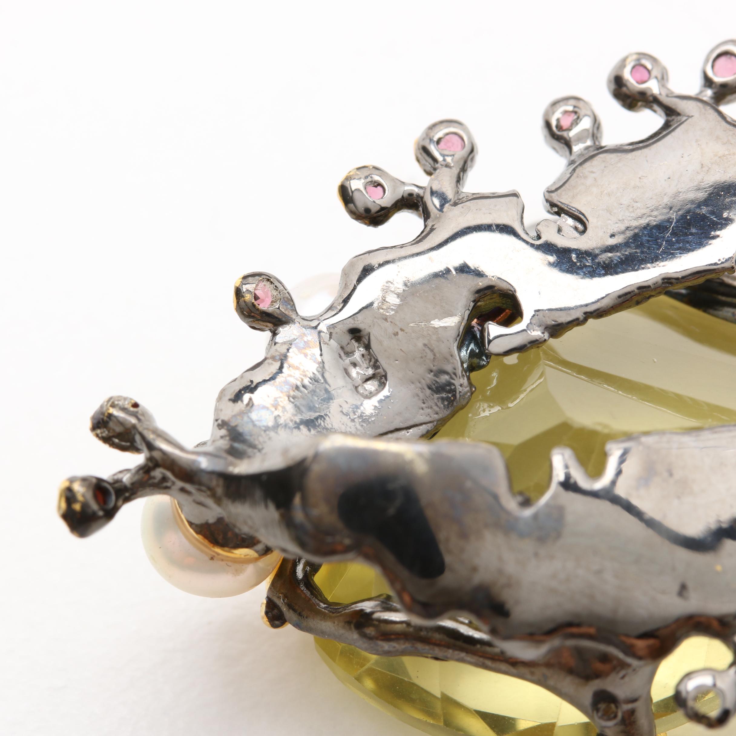 Sterling Silver Necklace and Pendant Including Emerald and Lemon Quartz