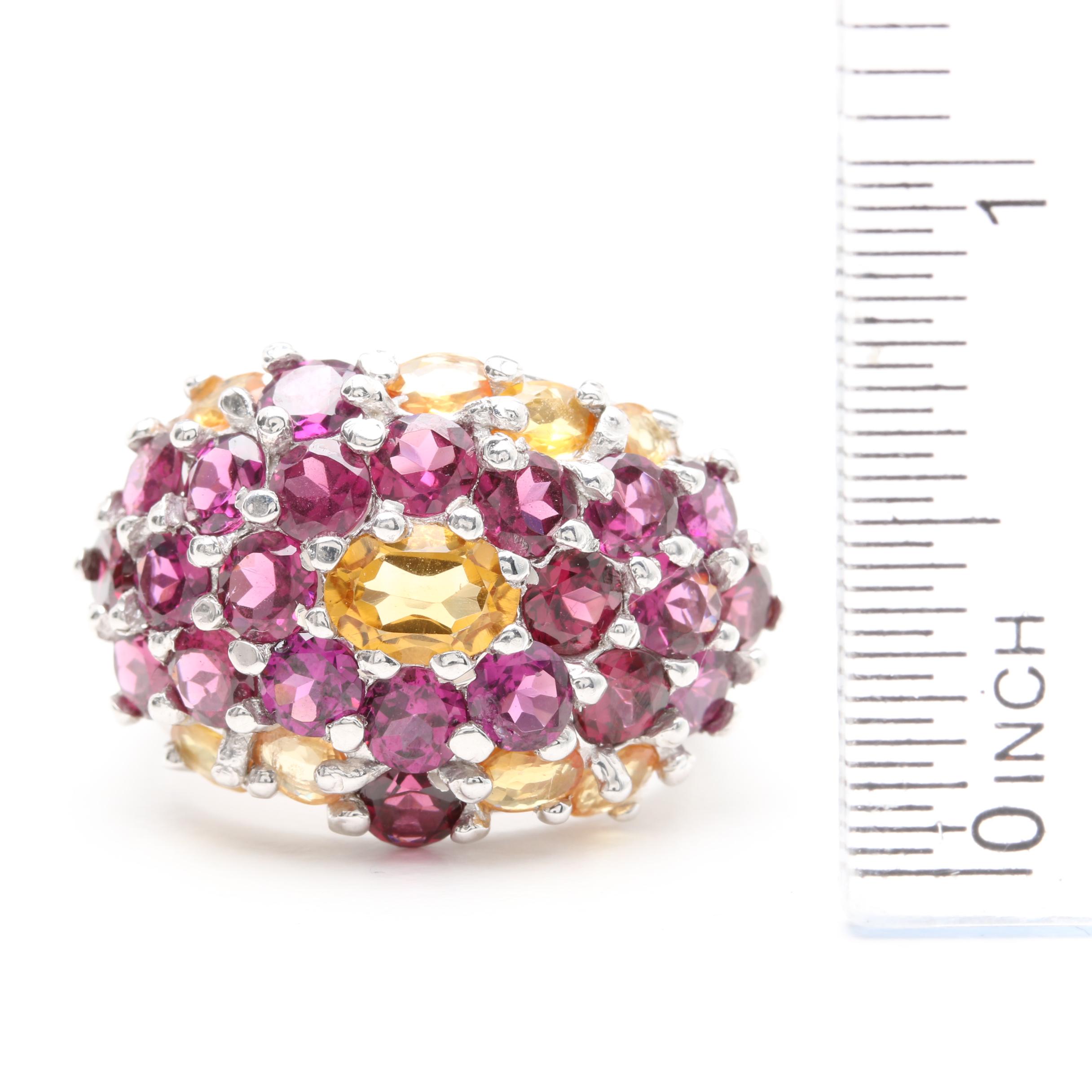 Sterling Silver Rhodolite Garnet and Citrine Ring