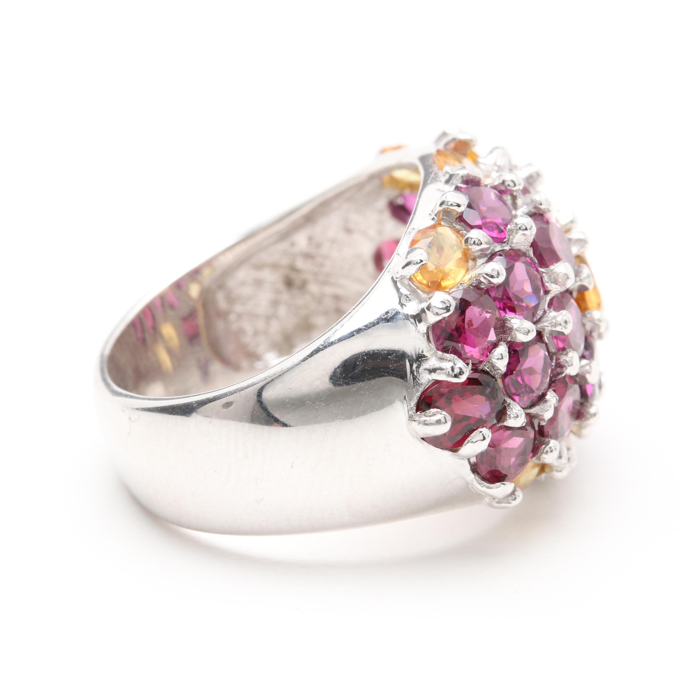 Sterling Silver Rhodolite Garnet and Citrine Ring