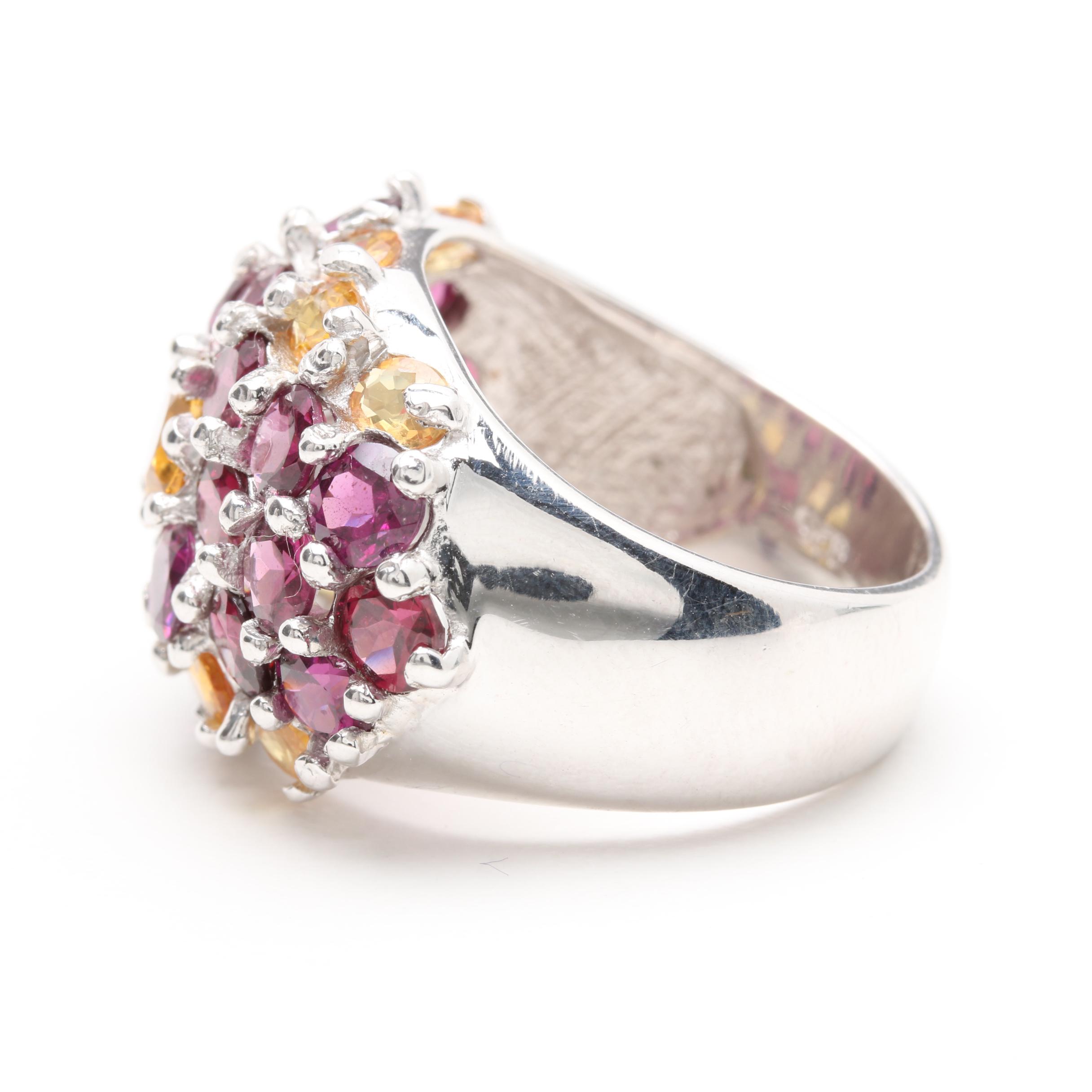 Sterling Silver Rhodolite Garnet and Citrine Ring
