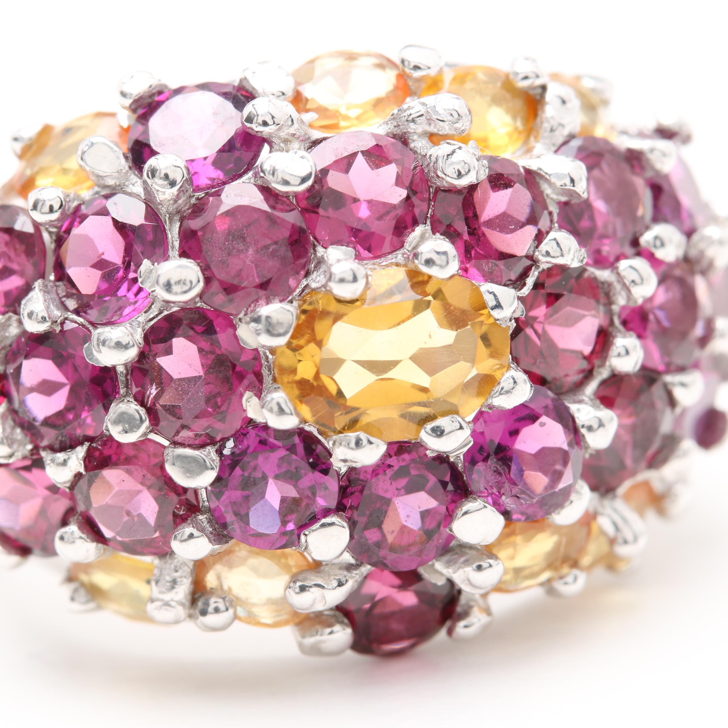 Sterling Silver Rhodolite Garnet and Citrine Ring