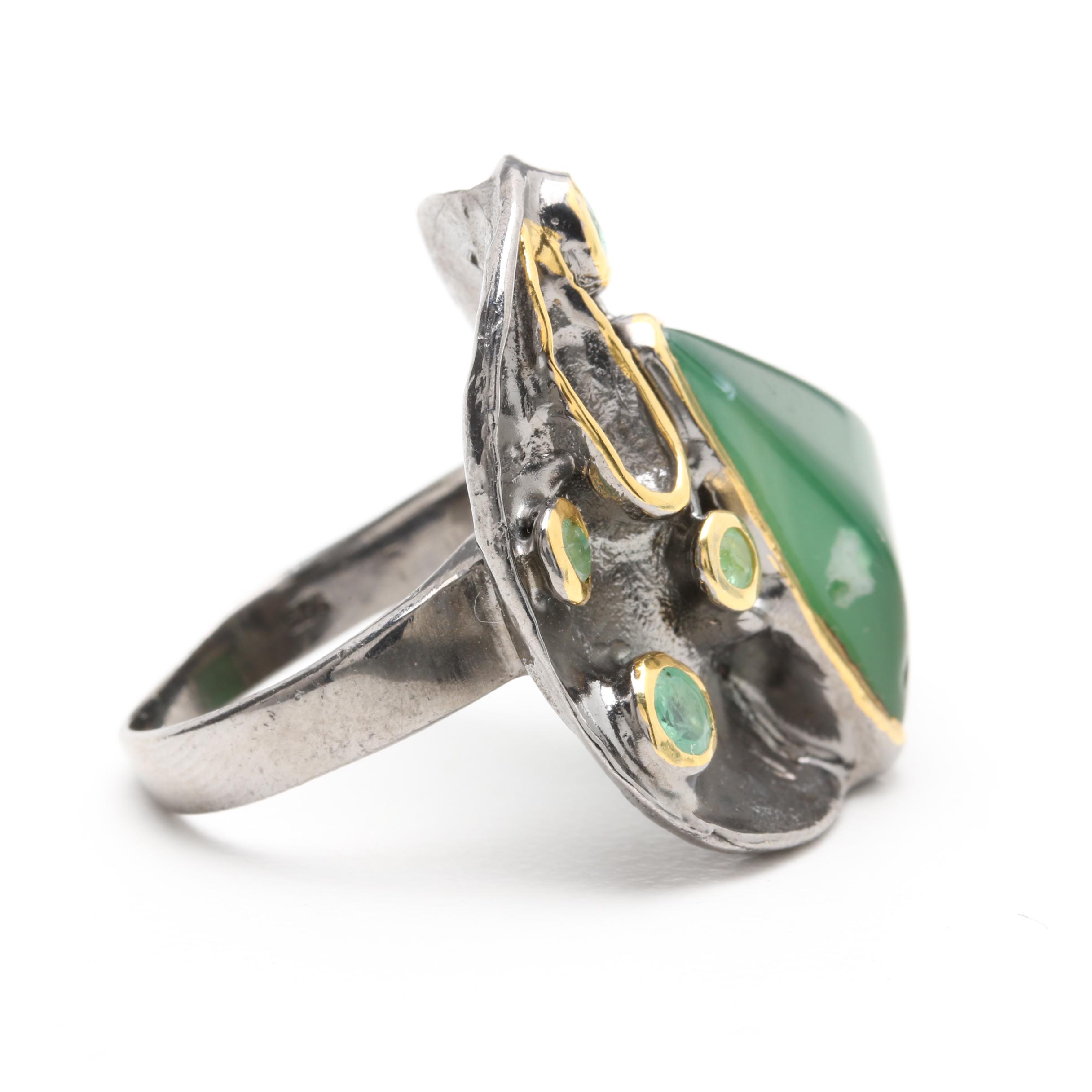 Sterling Silver Green Beryl Ring with Gold Wash Accents