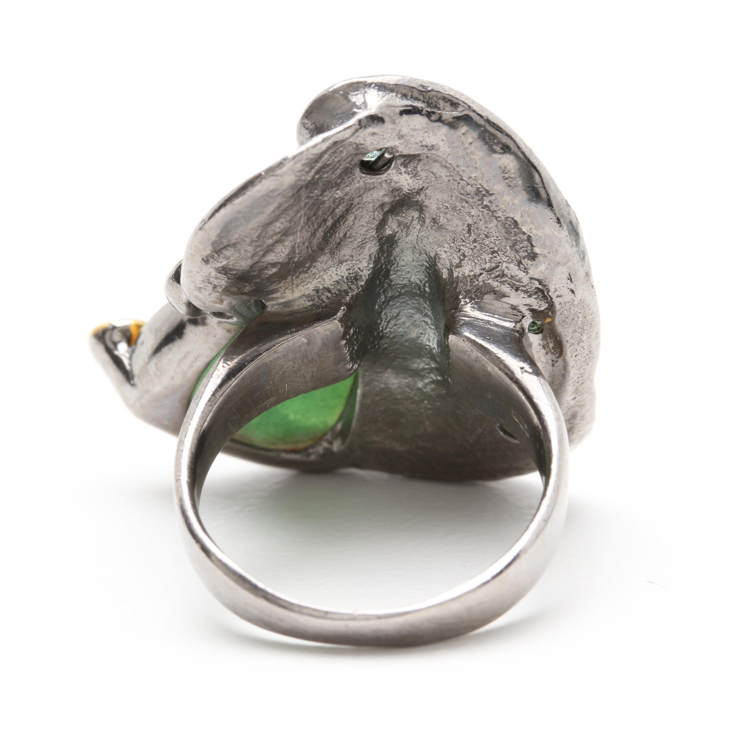 Sterling Silver Green Beryl Ring with Gold Wash Accents