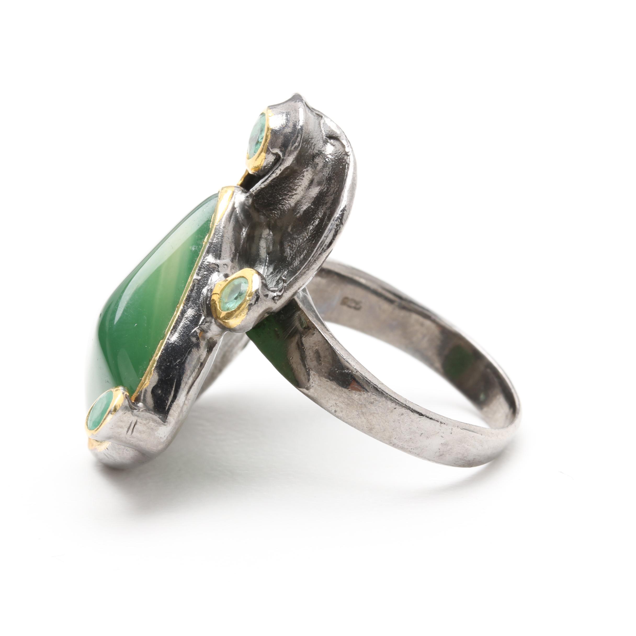 Sterling Silver Green Beryl Ring with Gold Wash Accents
