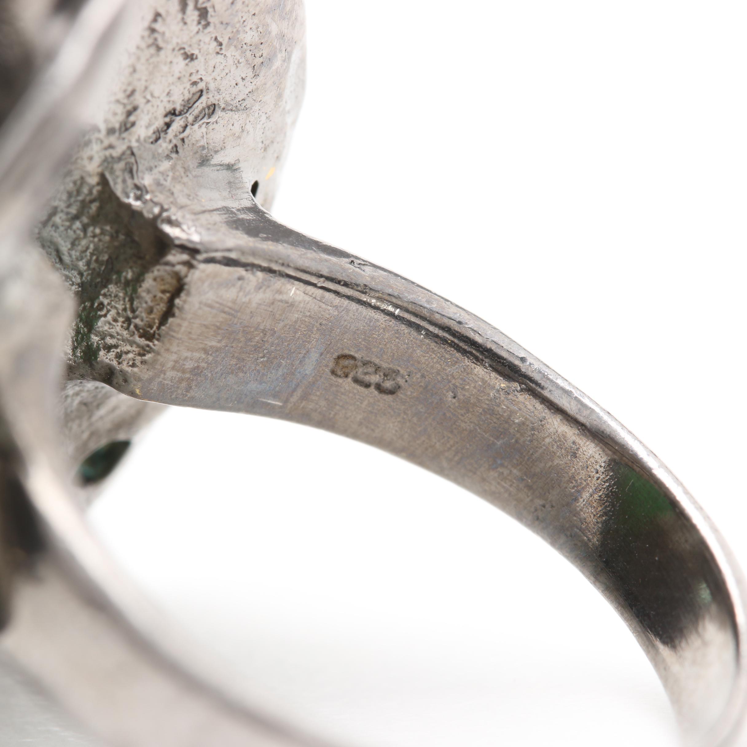 Sterling Silver Green Beryl Ring with Gold Wash Accents