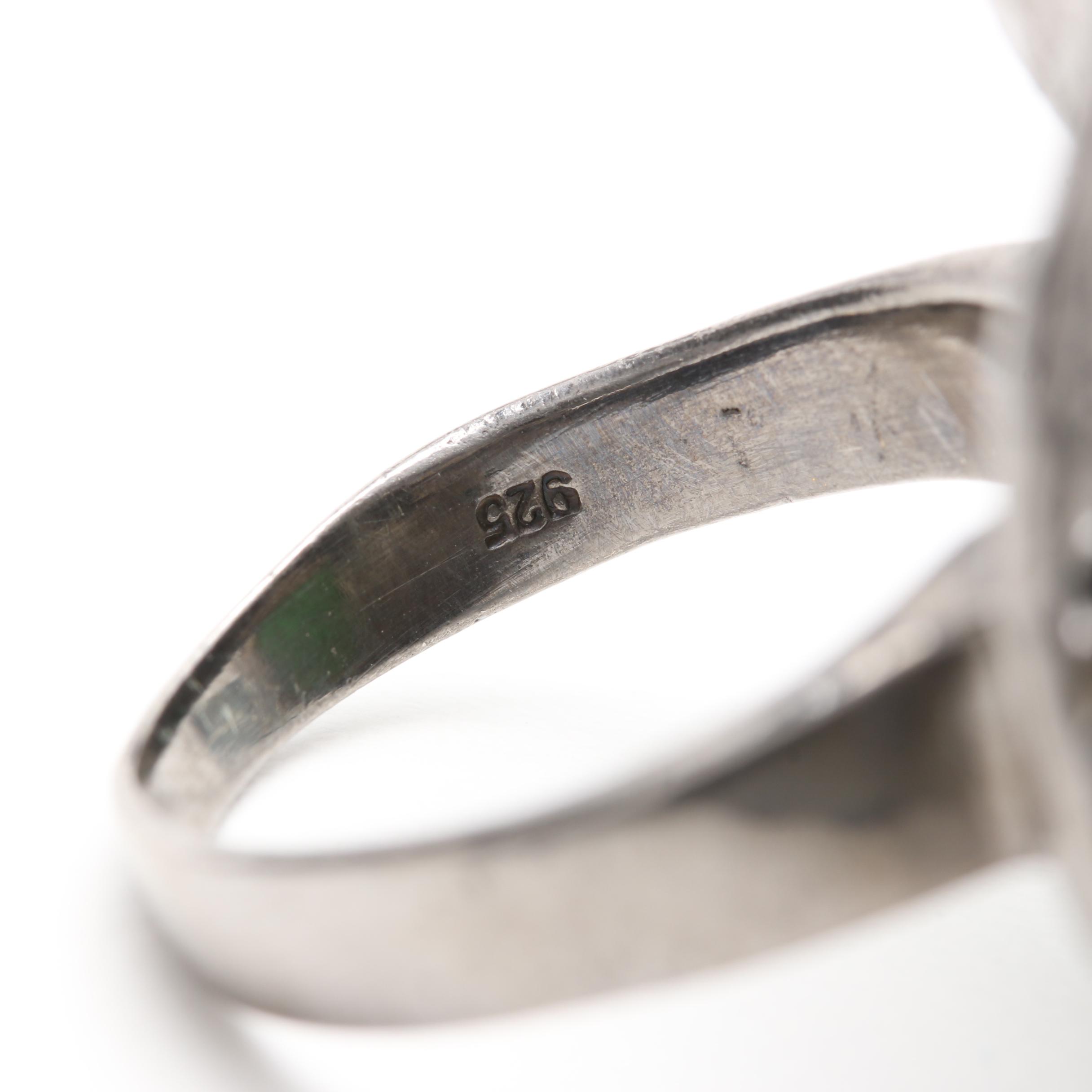 Sterling Silver Green Beryl Ring with Gold Wash Accents