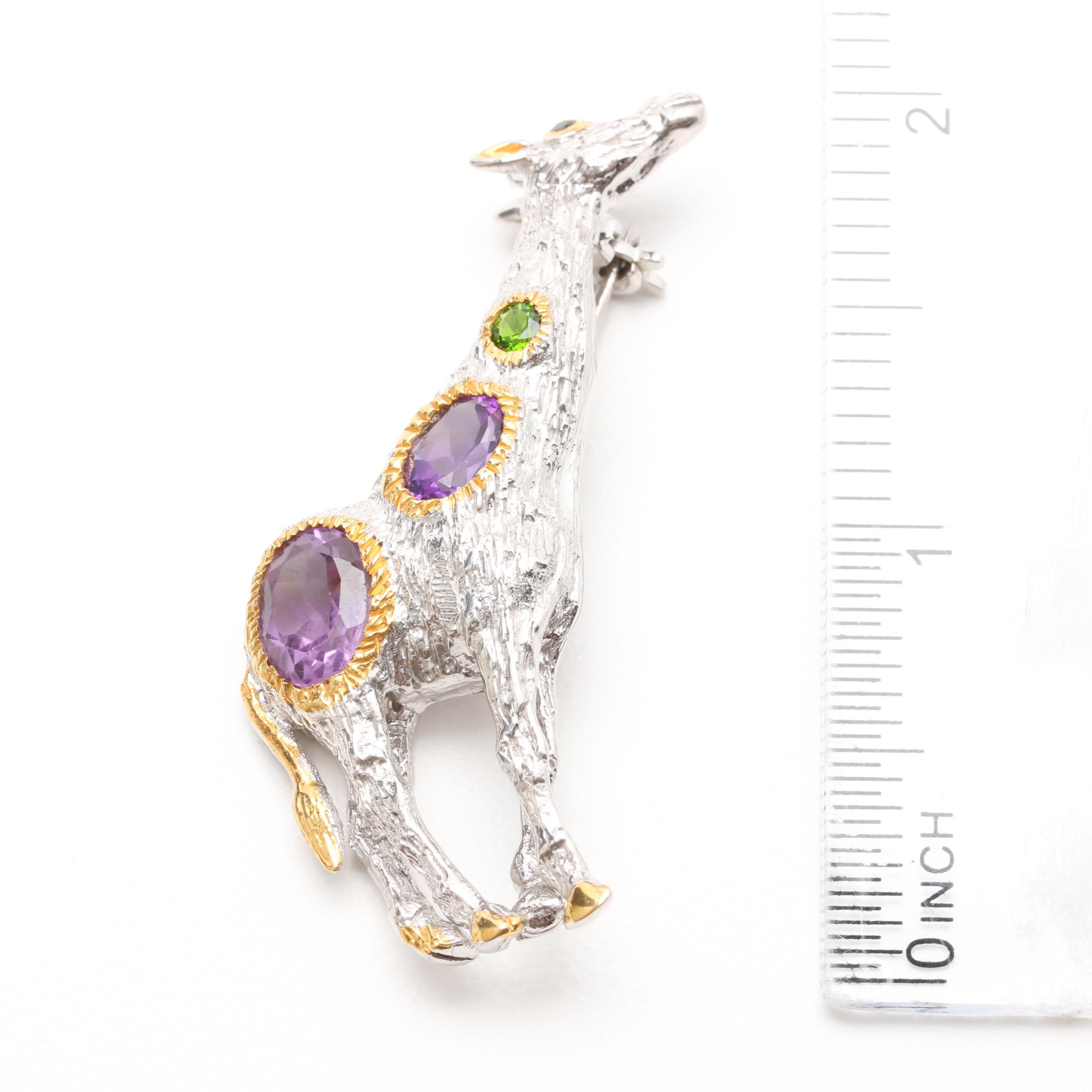 Sterling Silver Animal Brooches Including Aquamarine, Amethyst and More