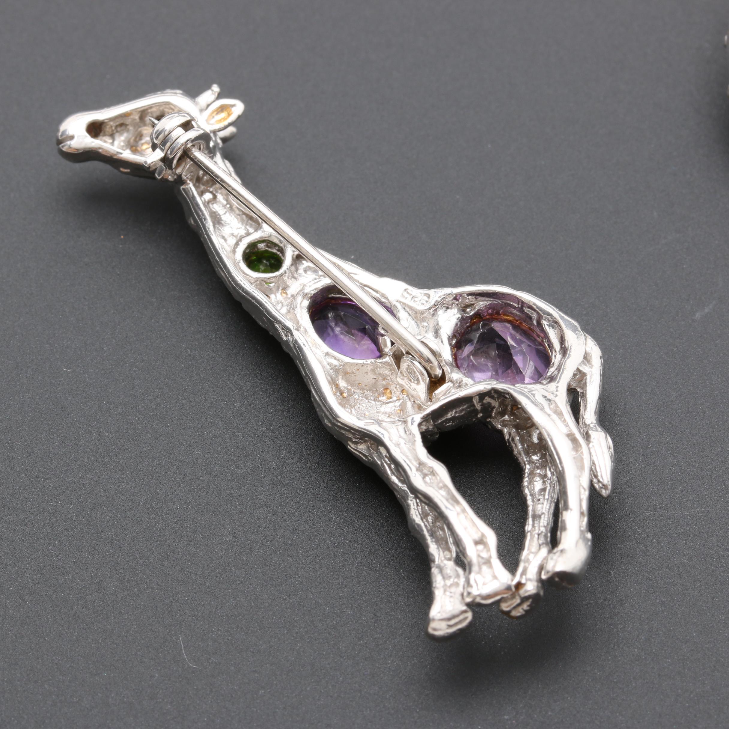 Sterling Silver Animal Brooches Including Aquamarine, Amethyst and More