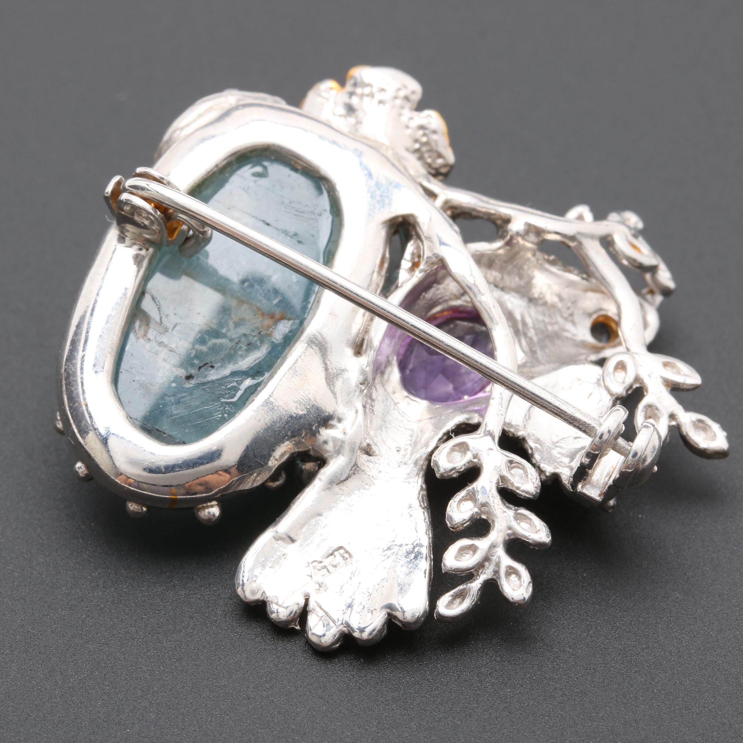 Sterling Silver Animal Brooches Including Aquamarine, Amethyst and More