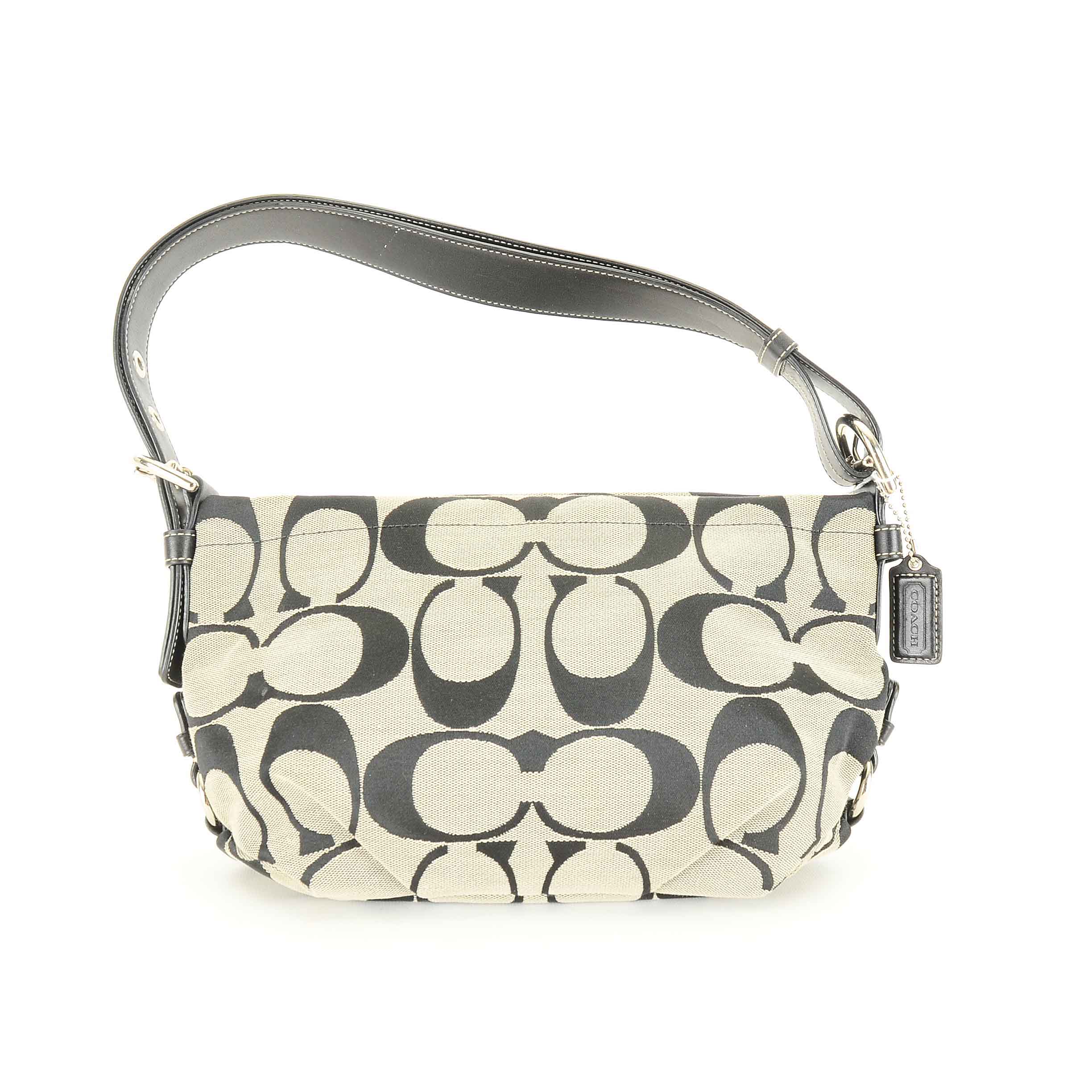 Coach Signature Jacquard Canvas and Leather Hobo Tote Handbag