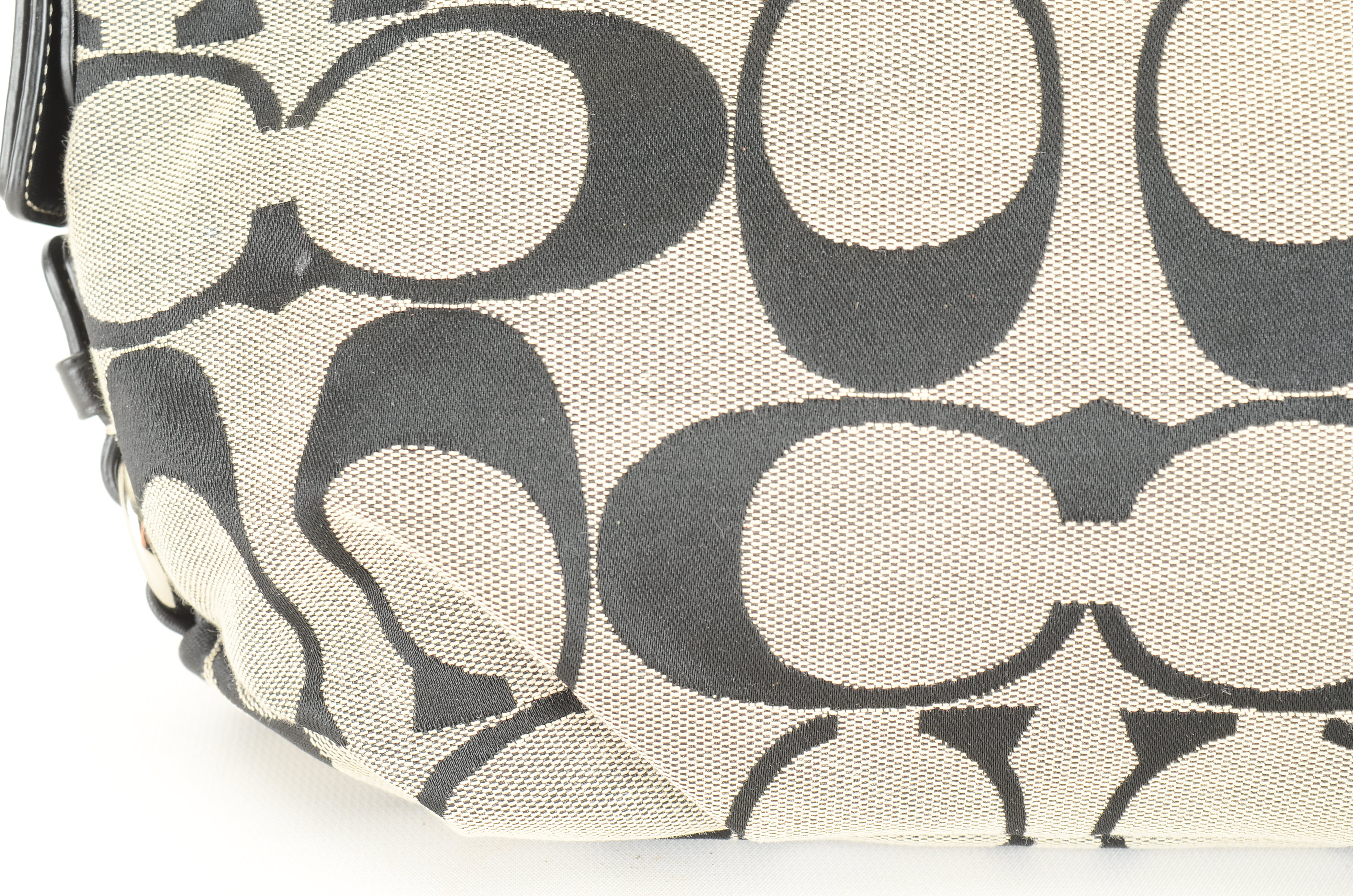 Coach Signature Jacquard Canvas and Leather Hobo Tote Handbag