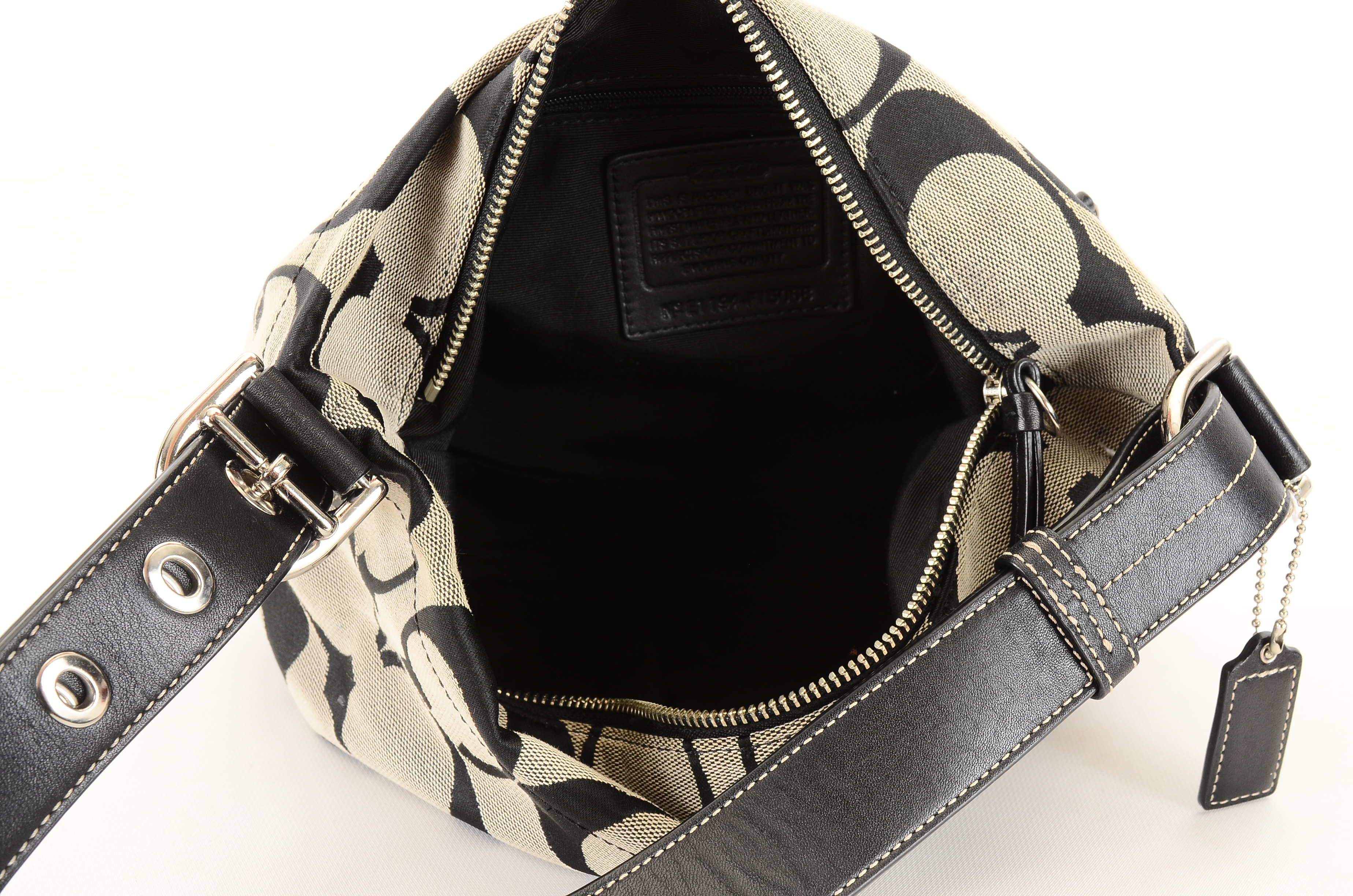 Coach Signature Jacquard Canvas and Leather Hobo Tote Handbag