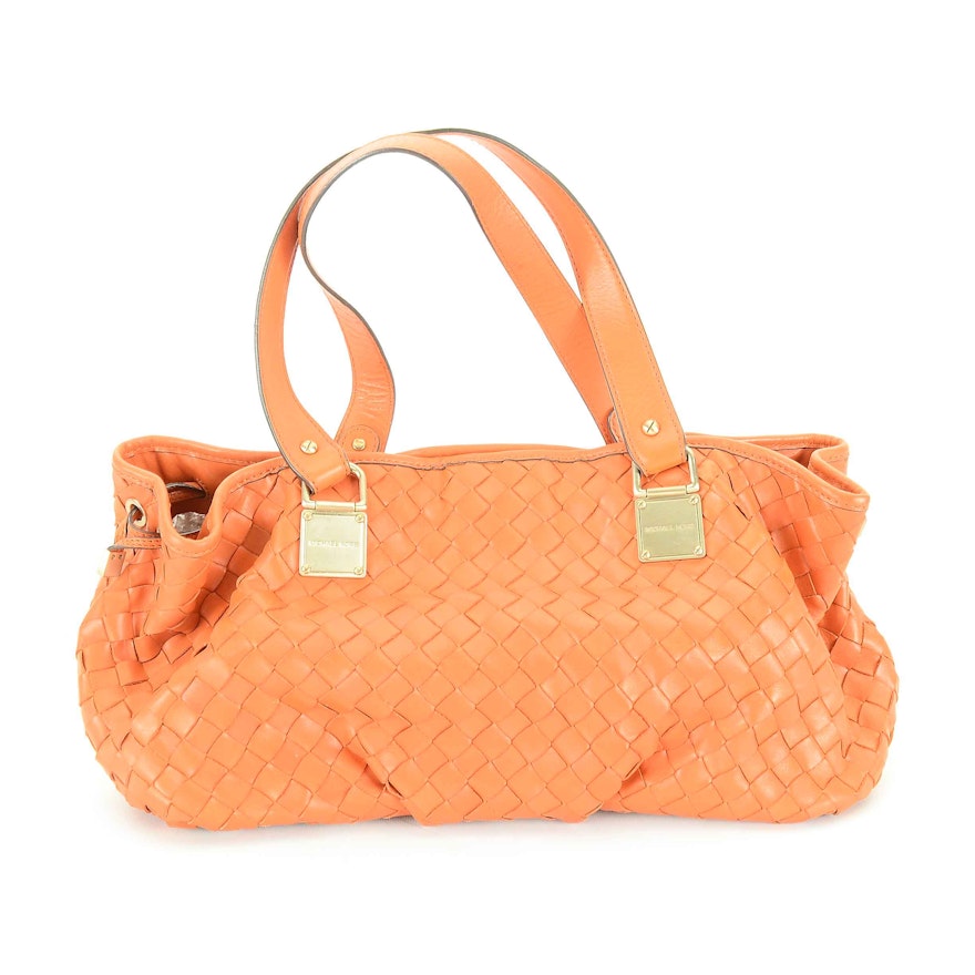 Michael Kors Woven Orange Leather Tote Handbag