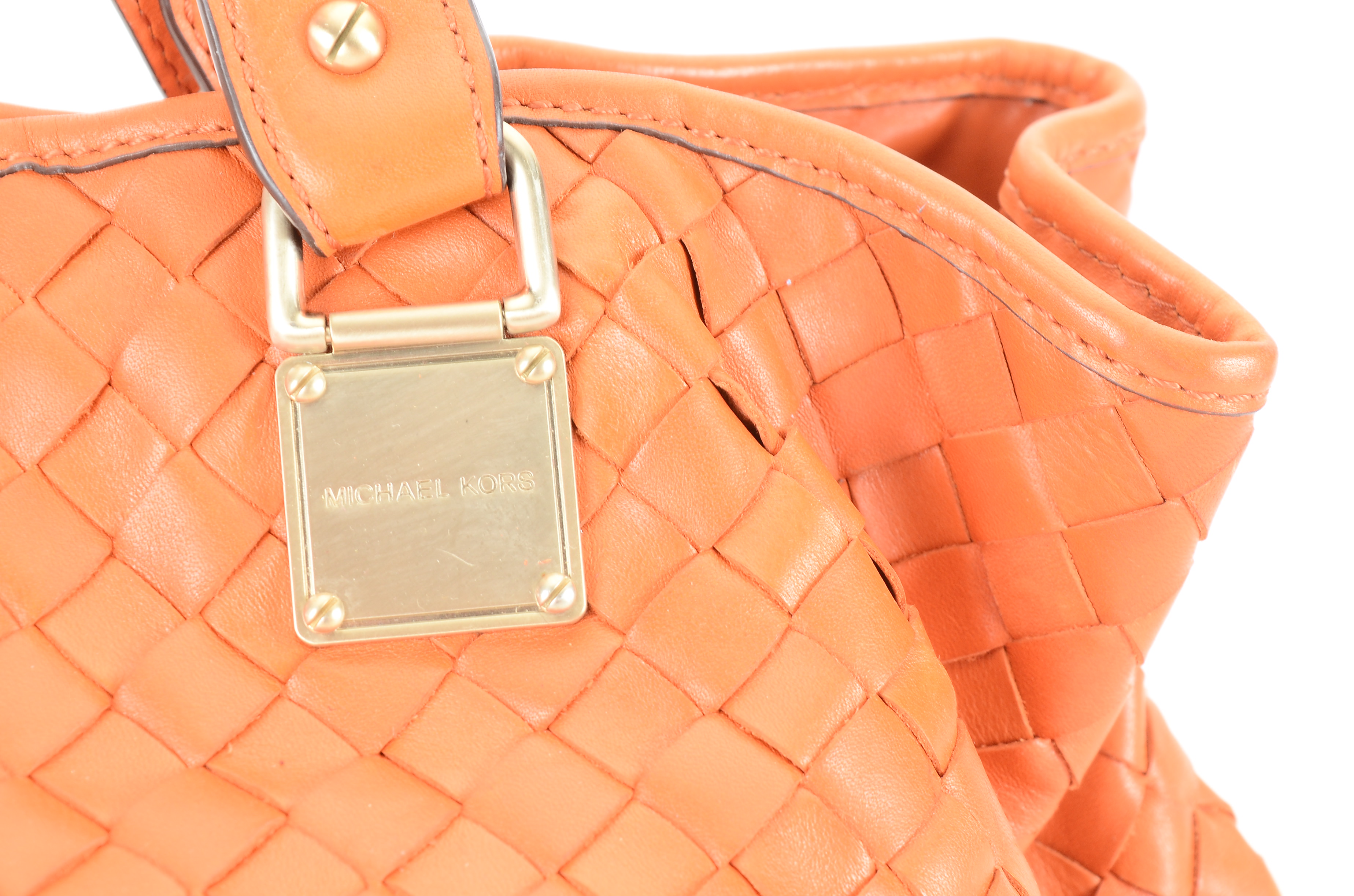 Michael Kors Woven Orange Leather Tote Handbag