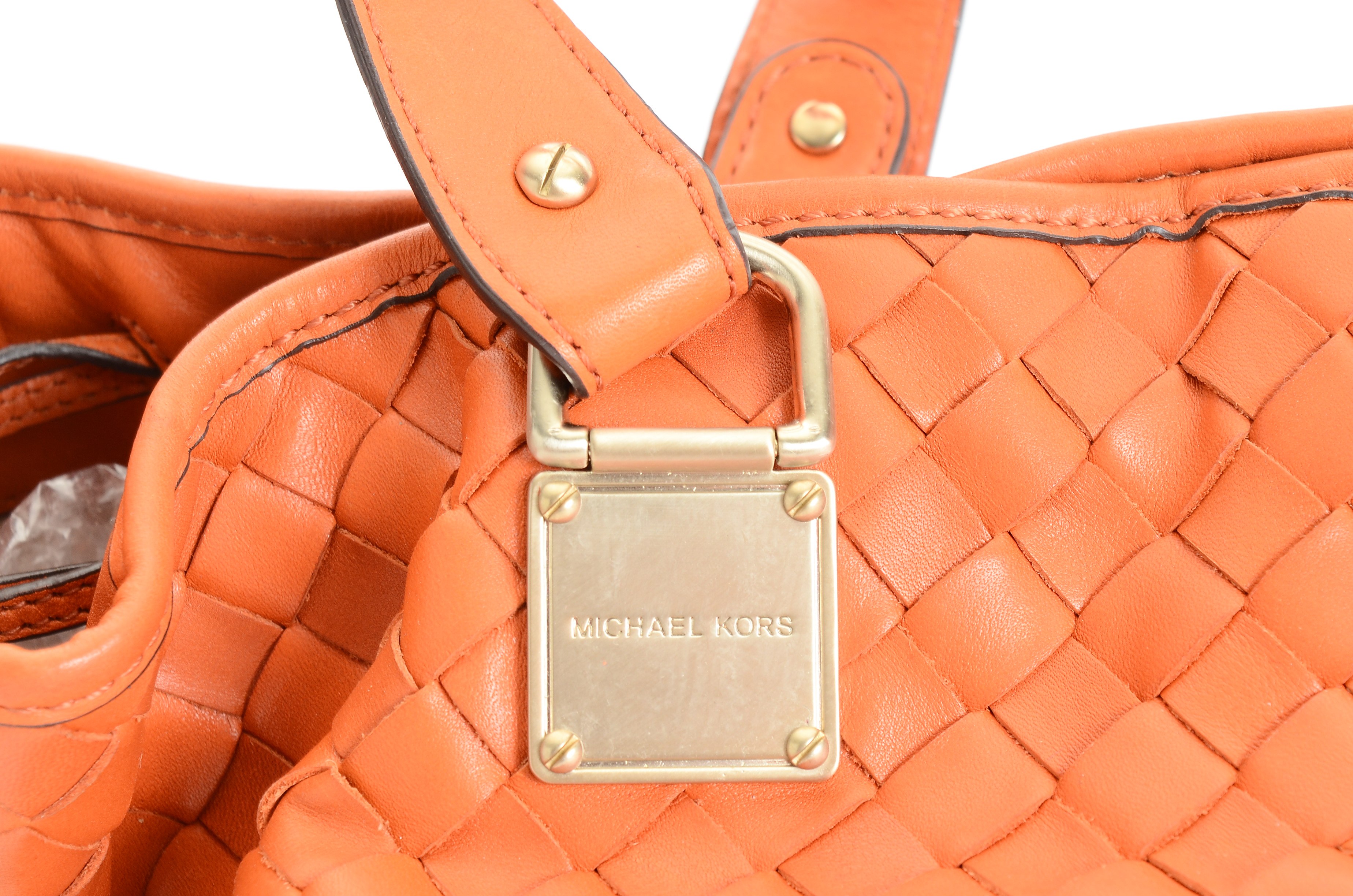 Michael Kors Woven Orange Leather Tote Handbag