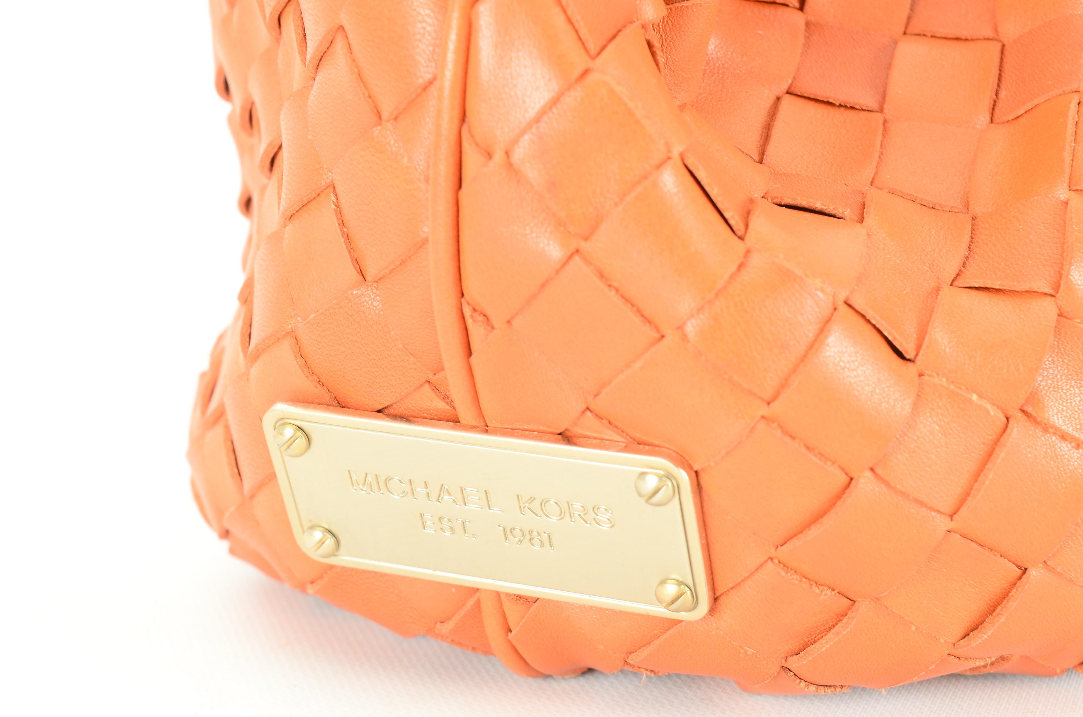 Michael Kors Woven Orange Leather Tote Handbag