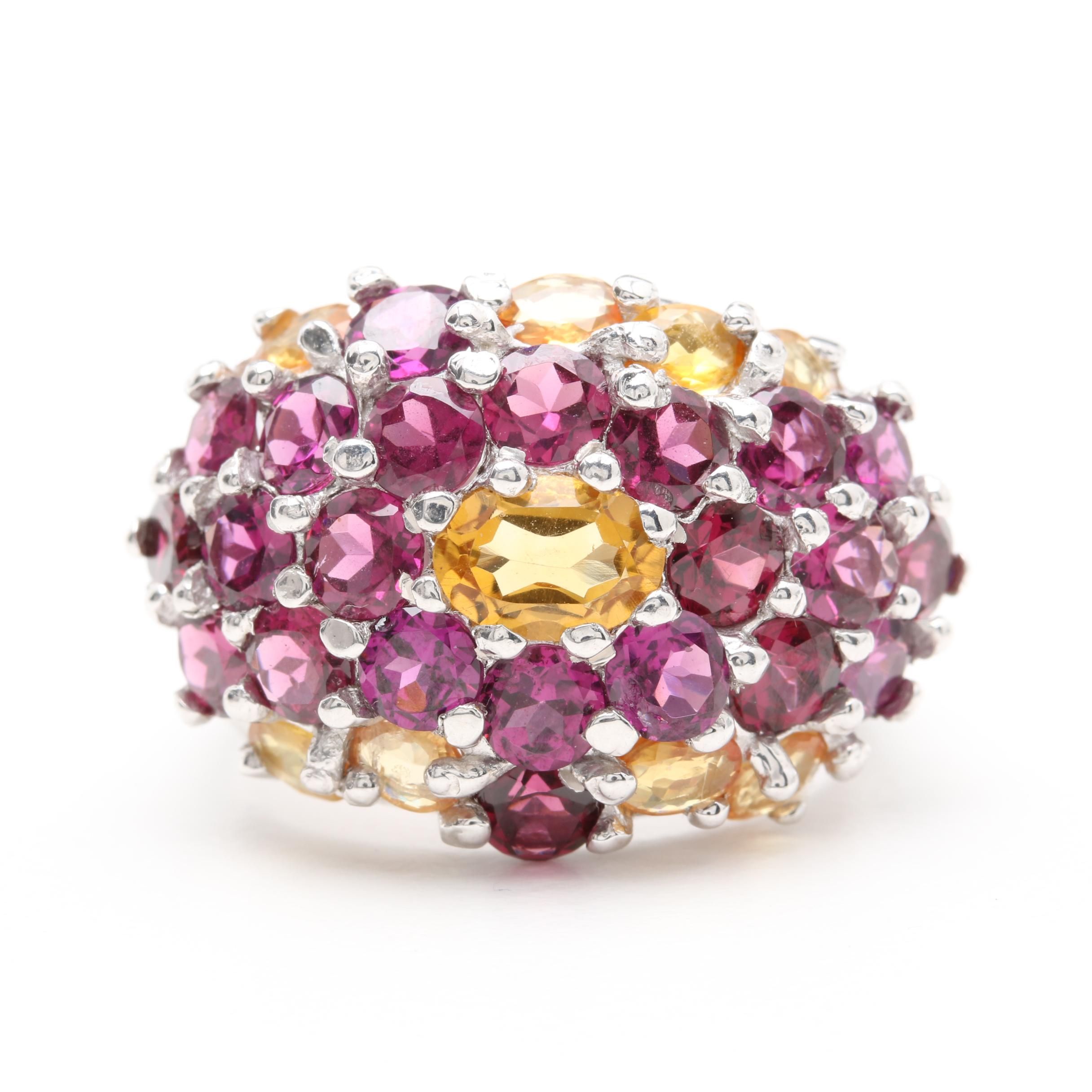 Sterling Silver Rhodolite Garnet and Citrine Ring