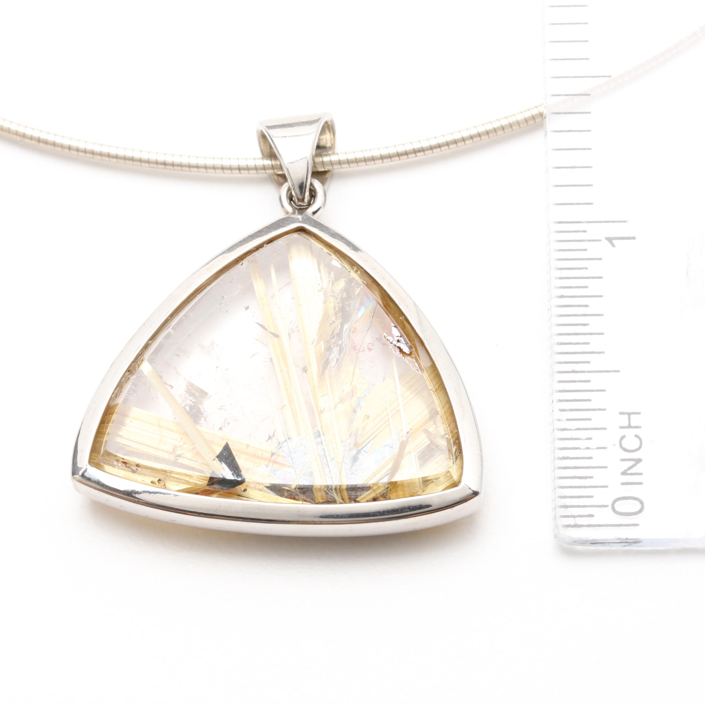 Sterling Silver Rutilated Quartz Pendant Necklace