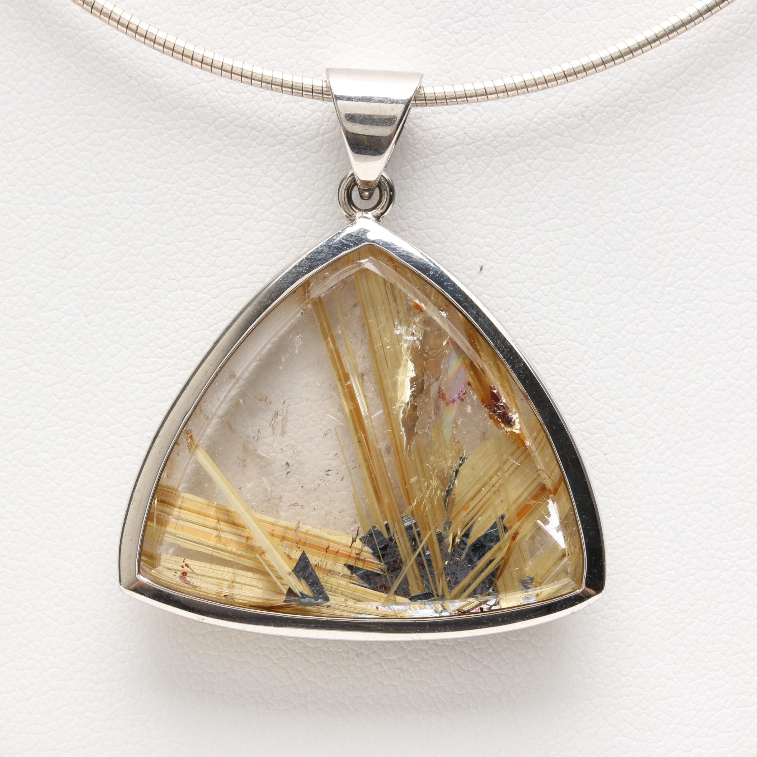 Sterling Silver Rutilated Quartz Pendant Necklace