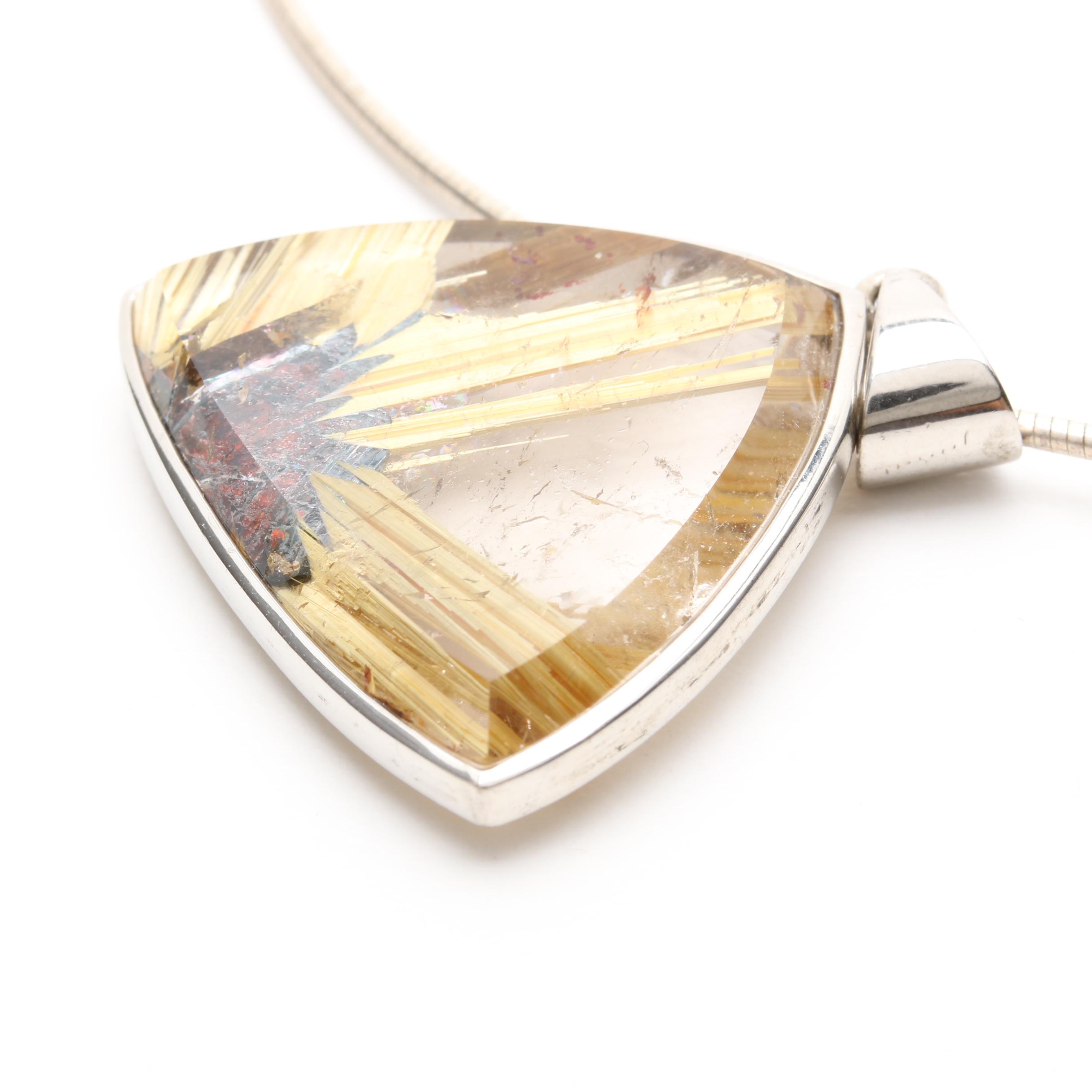 Sterling Silver Rutilated Quartz Pendant Necklace