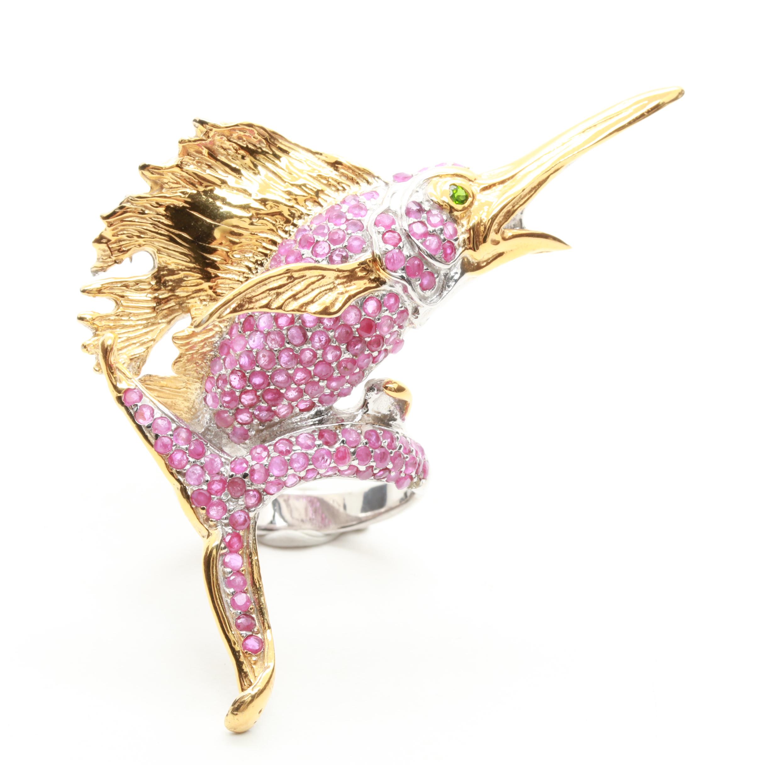 Sterling Silver Ruby and Chrome Diopside Ring