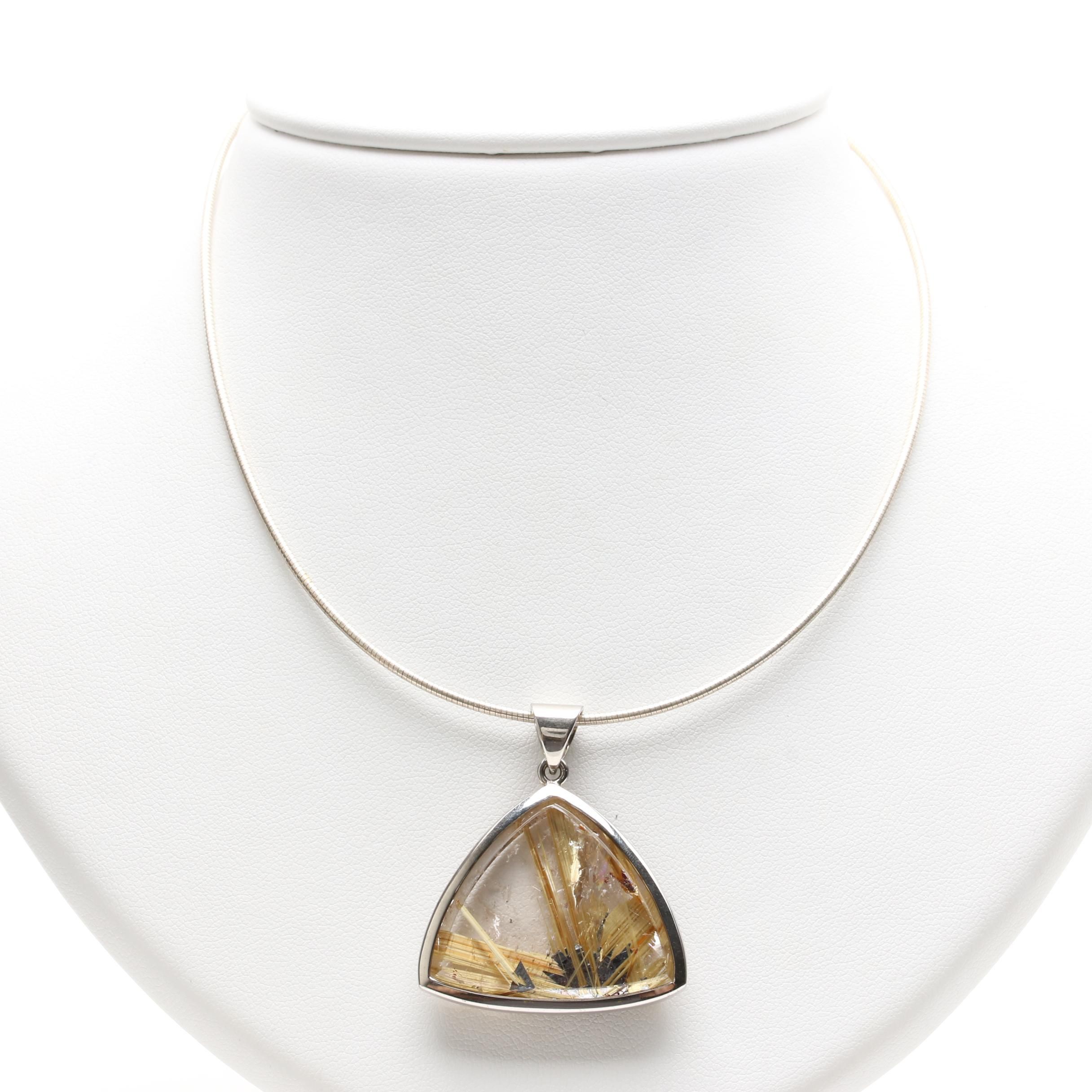 Sterling Silver Rutilated Quartz Pendant Necklace