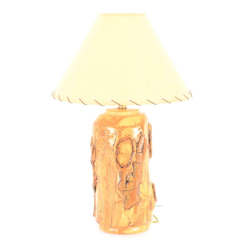 Polished Burl Wood Table Accent Lamp