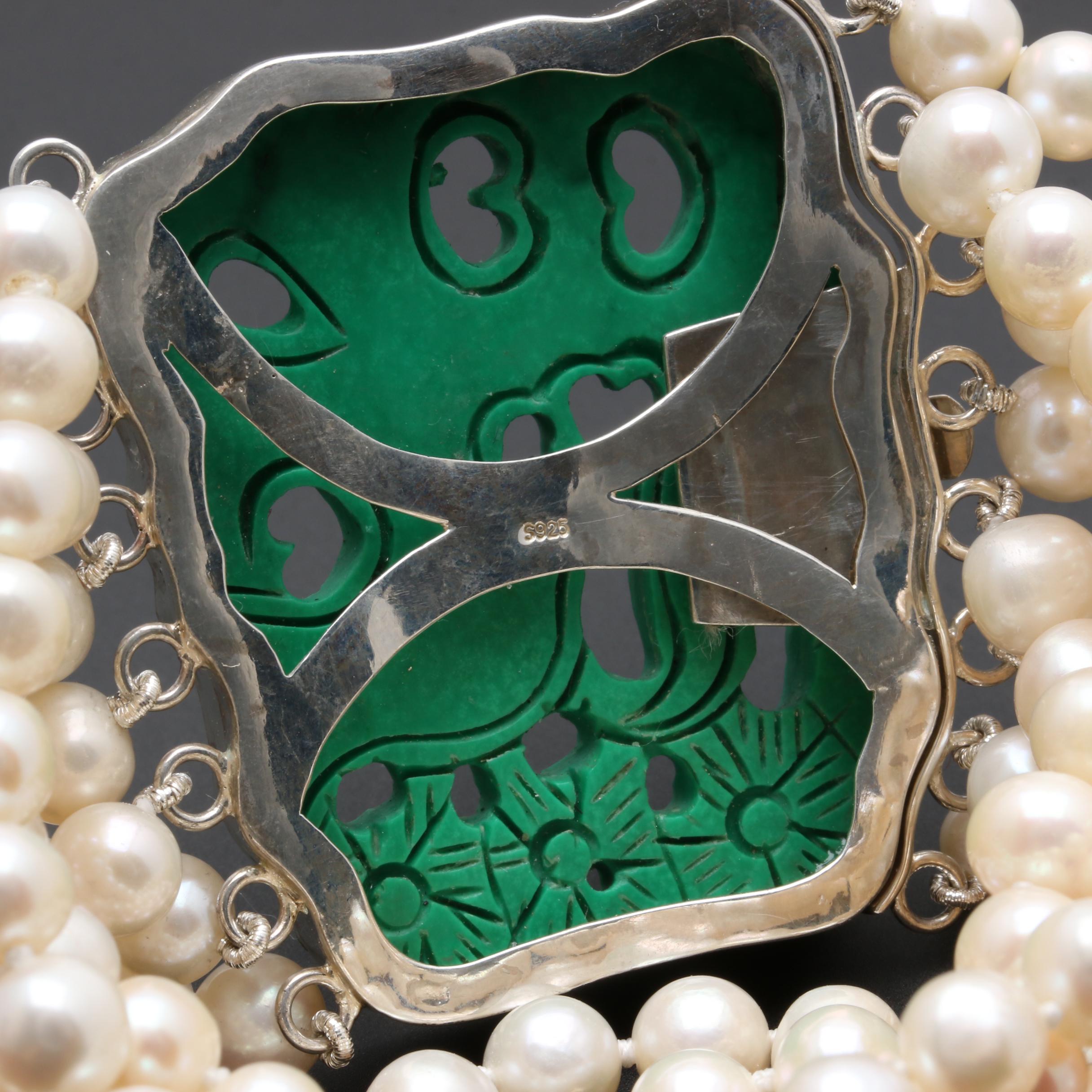 Sterling Silver Cultured Pearl and Green Magnesite Bracelet