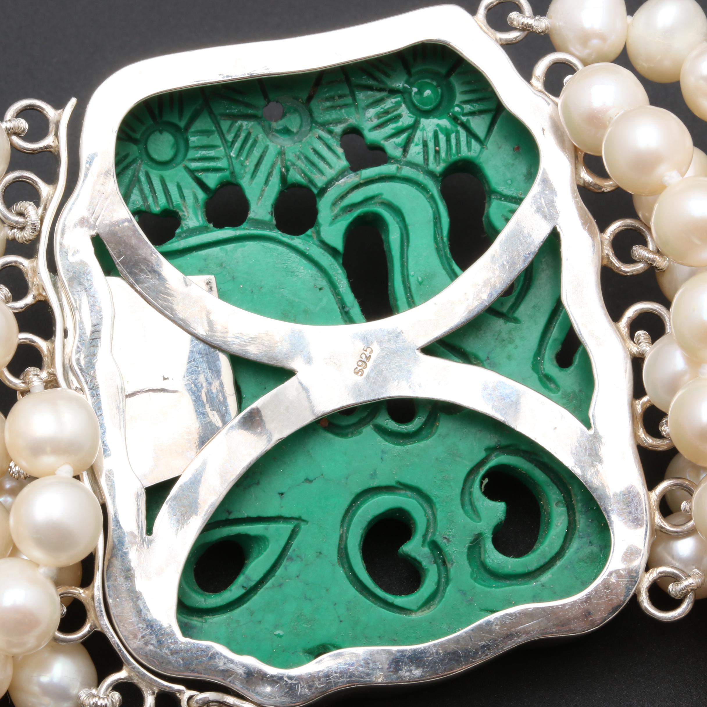 Sterling Silver Cultured Pearl and Green Magnesite Necklace