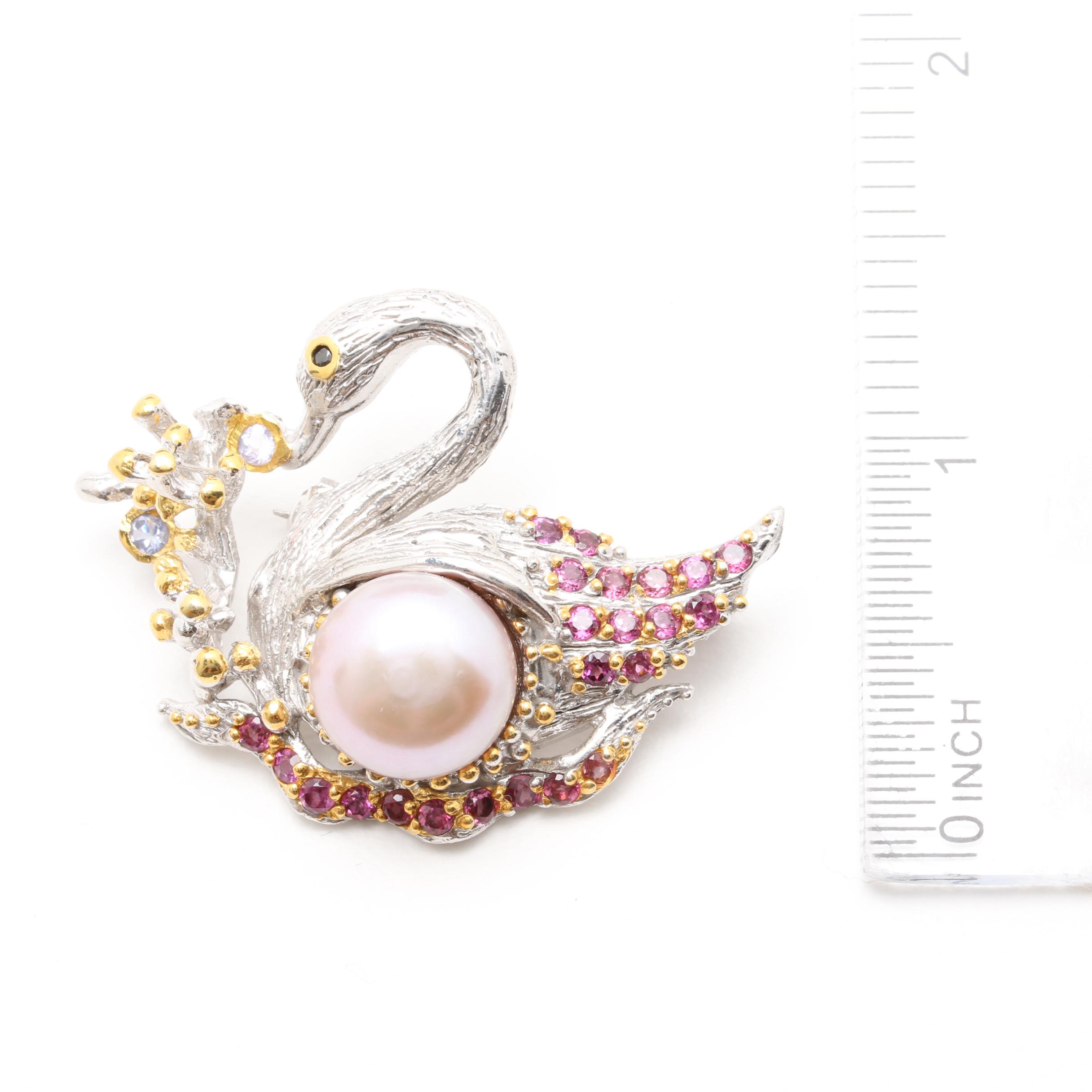 Sterling Silver Cultured Pearl and Gemstone Ring and Brooch