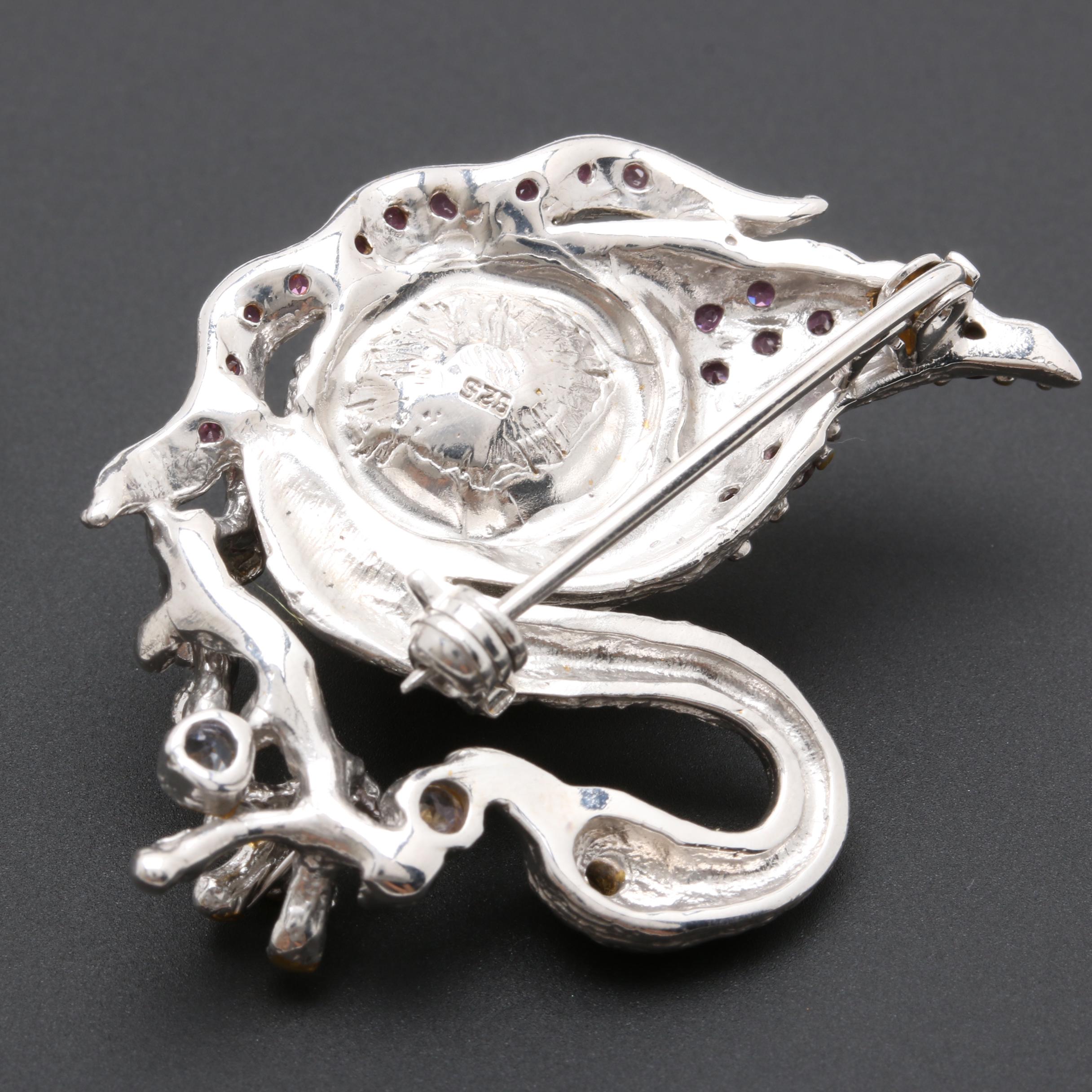 Sterling Silver Cultured Pearl and Gemstone Ring and Brooch