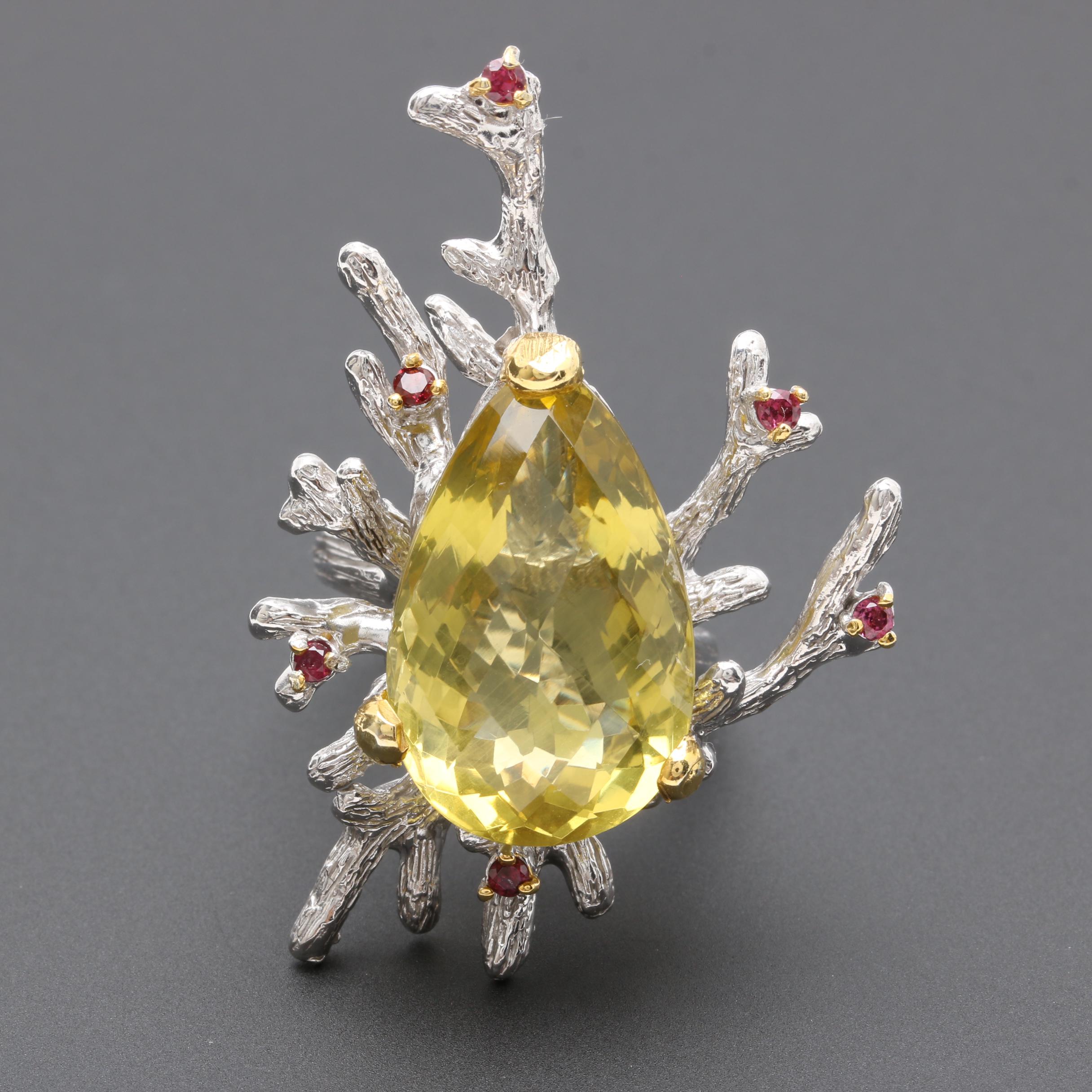 Sterling Silver Quartz and Garnet Ring