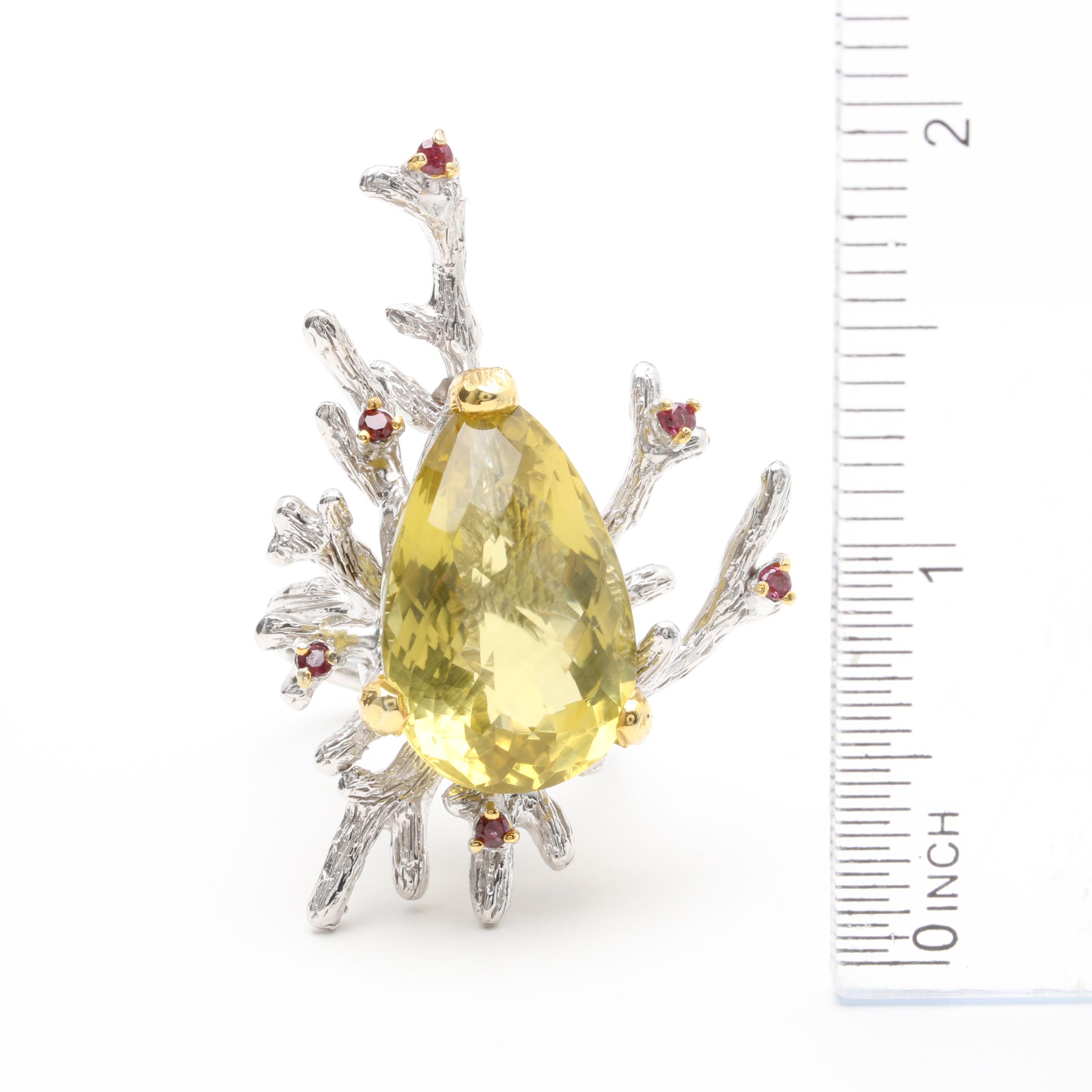 Sterling Silver Quartz and Garnet Ring