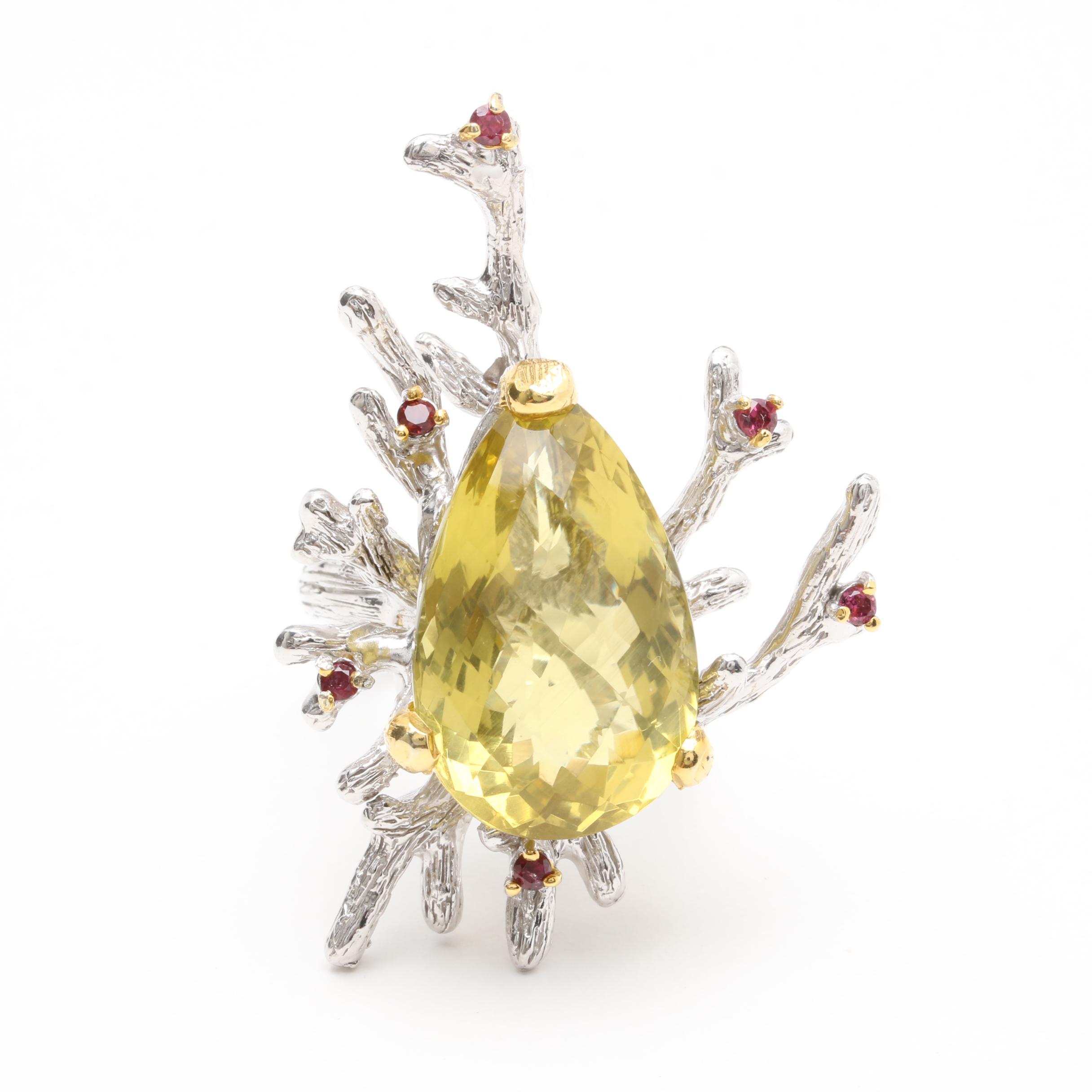 Sterling Silver Quartz and Garnet Ring