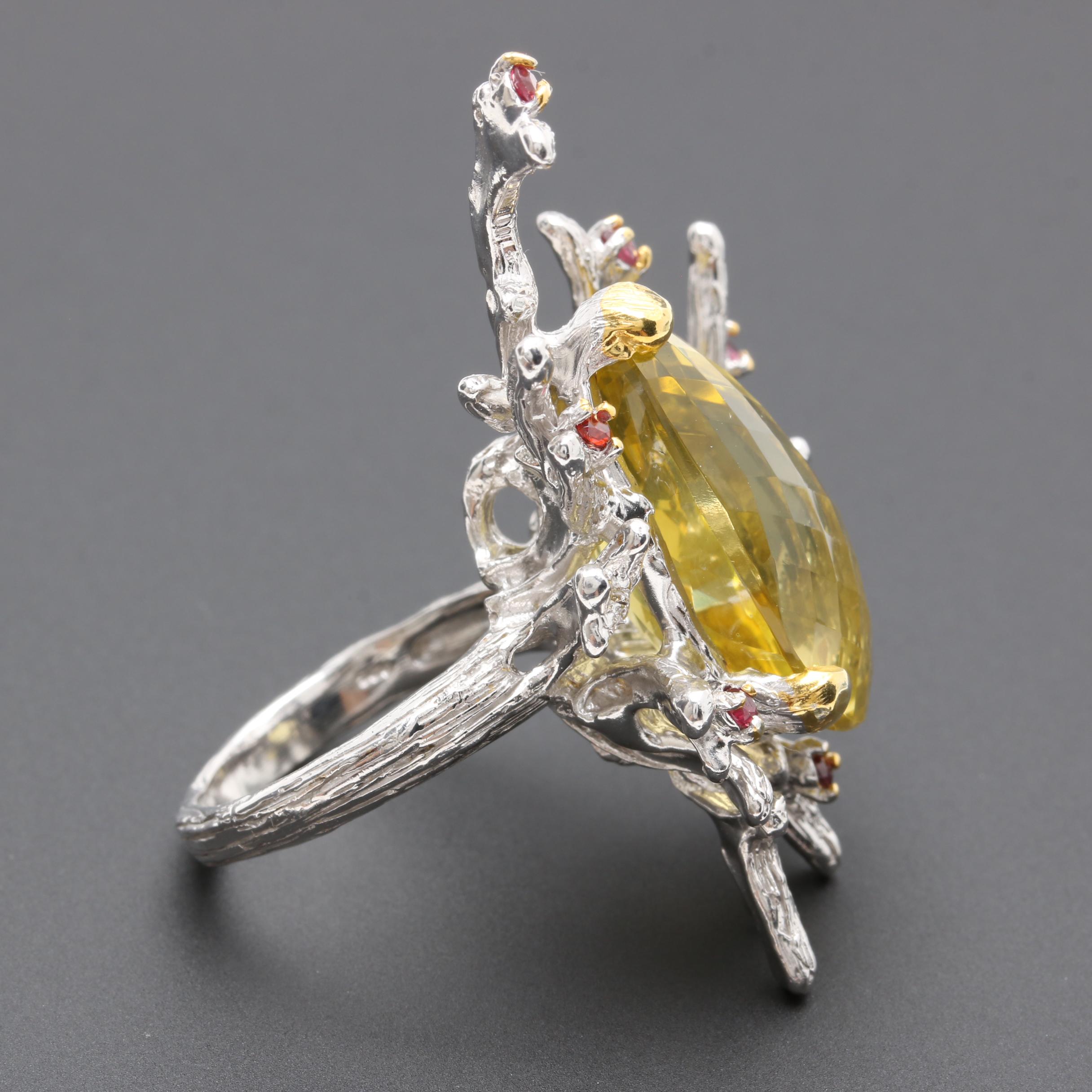 Sterling Silver Quartz and Garnet Ring