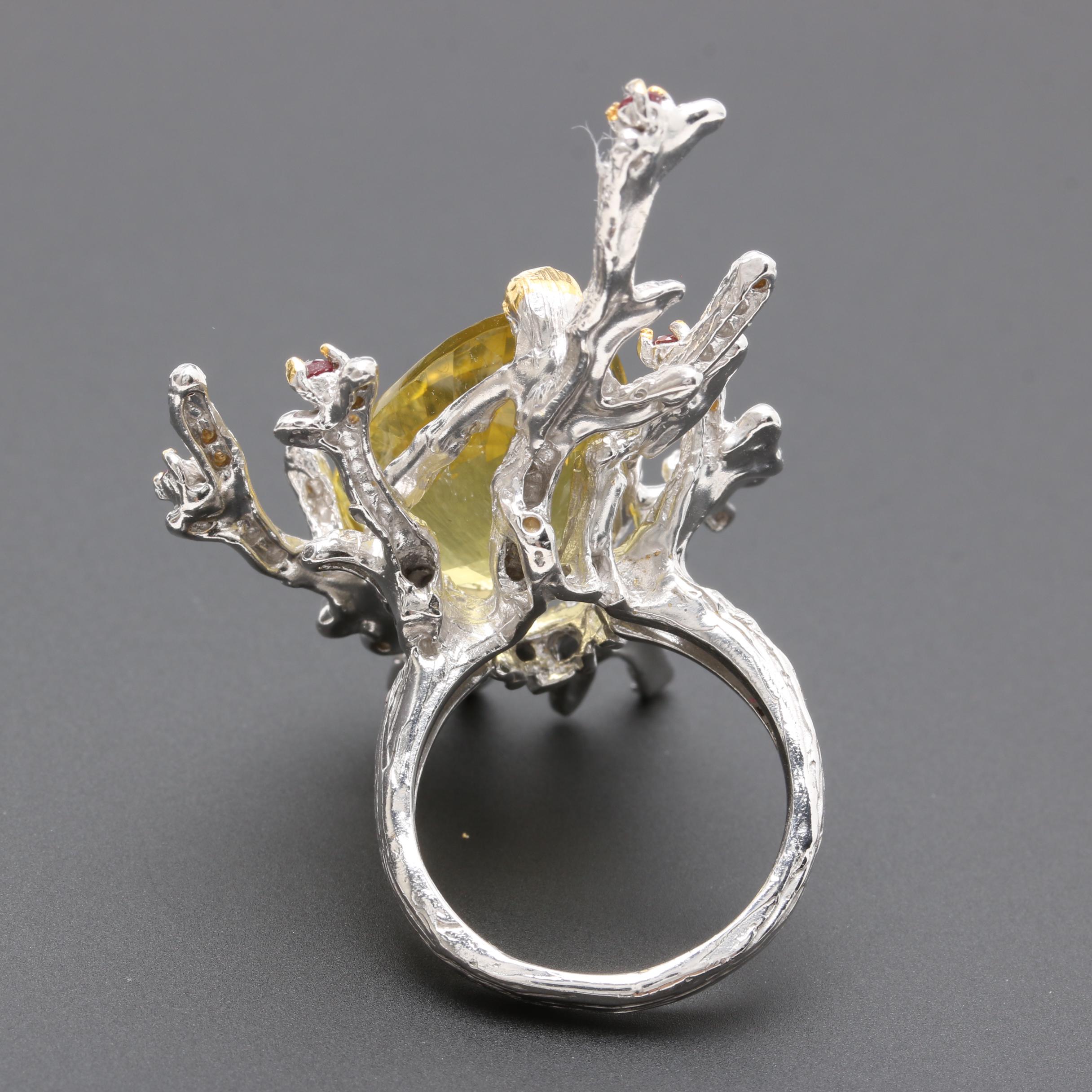 Sterling Silver Quartz and Garnet Ring