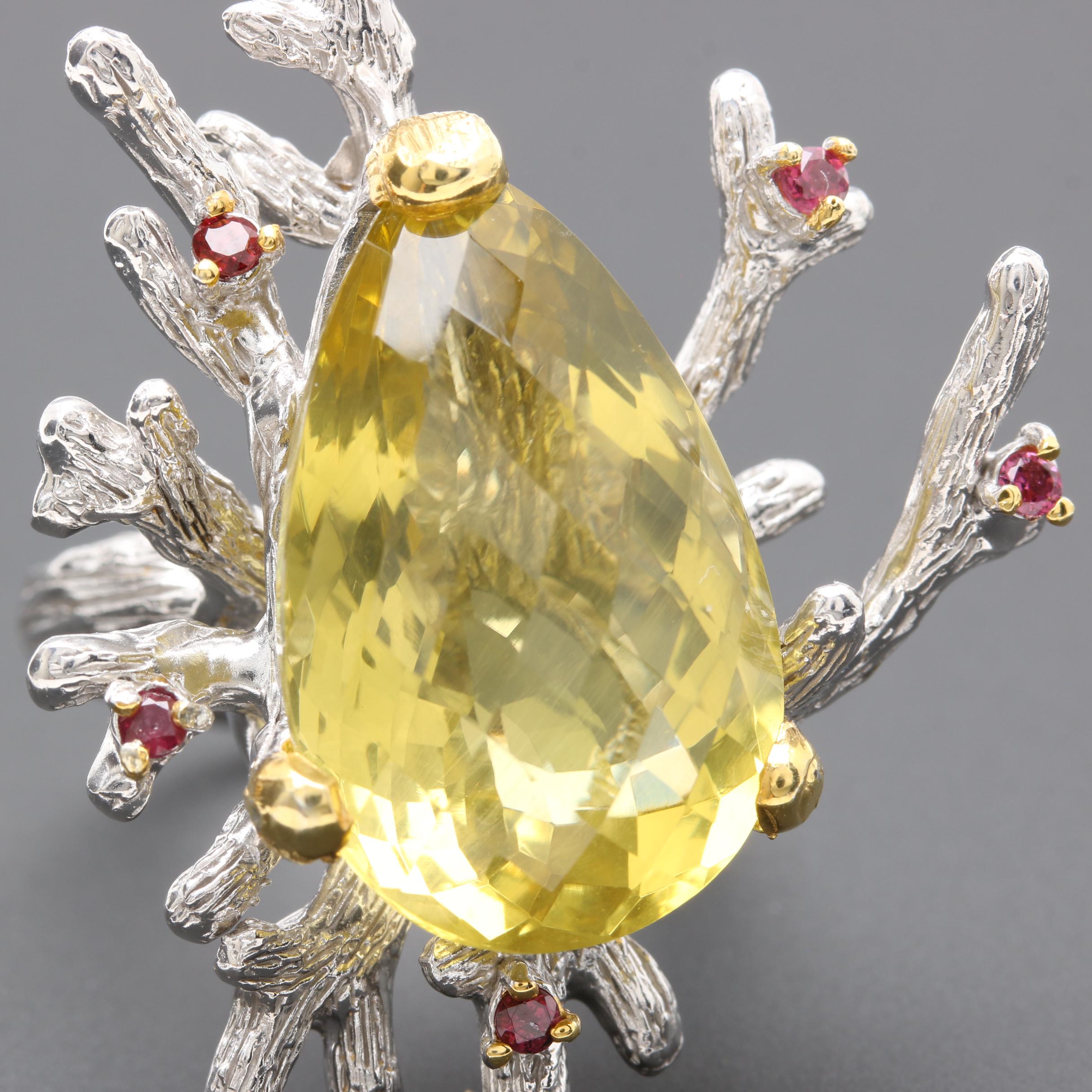 Sterling Silver Quartz and Garnet Ring