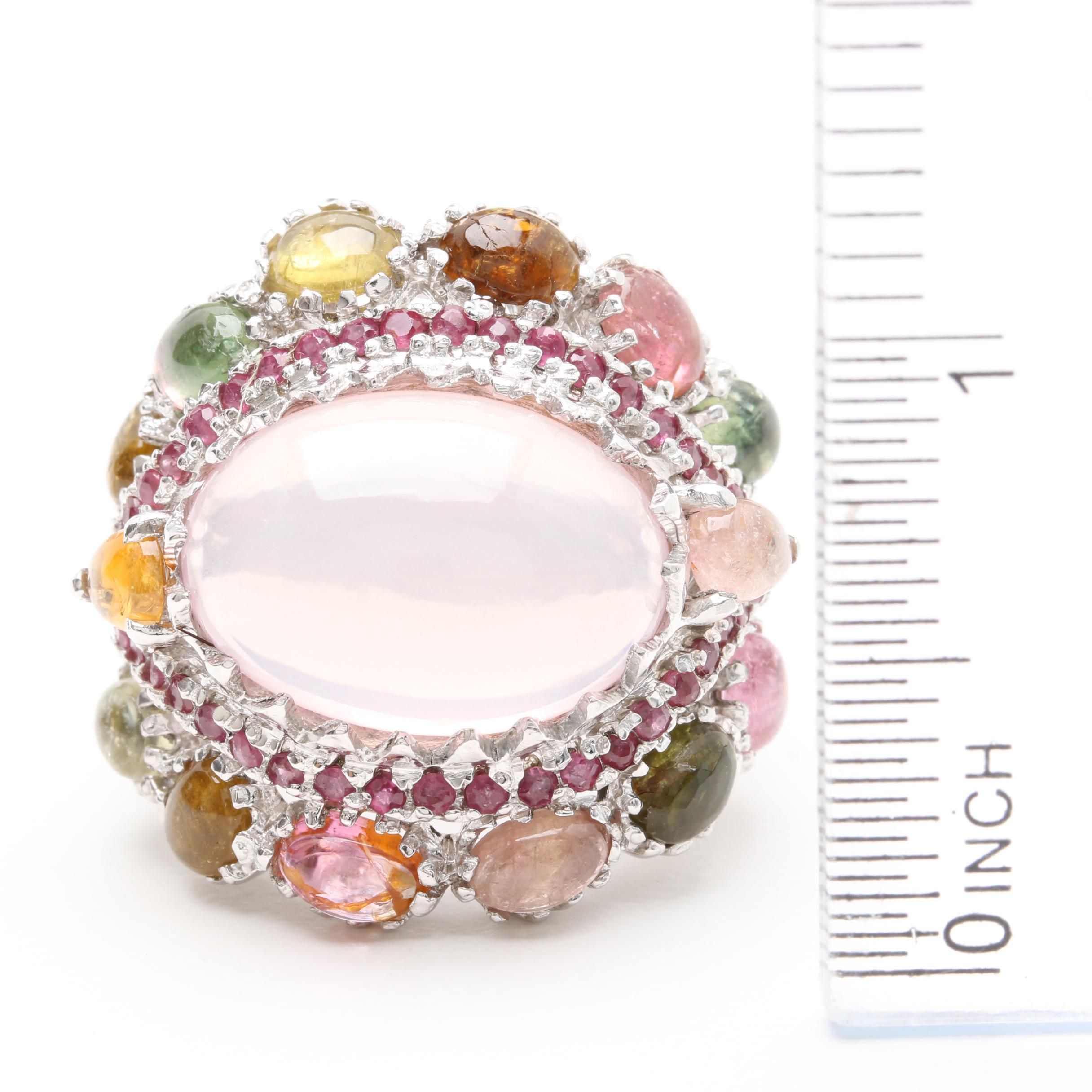 Sterling Silver Gemstone Ring Including Rose Quartz, Ruby and Tourmaline