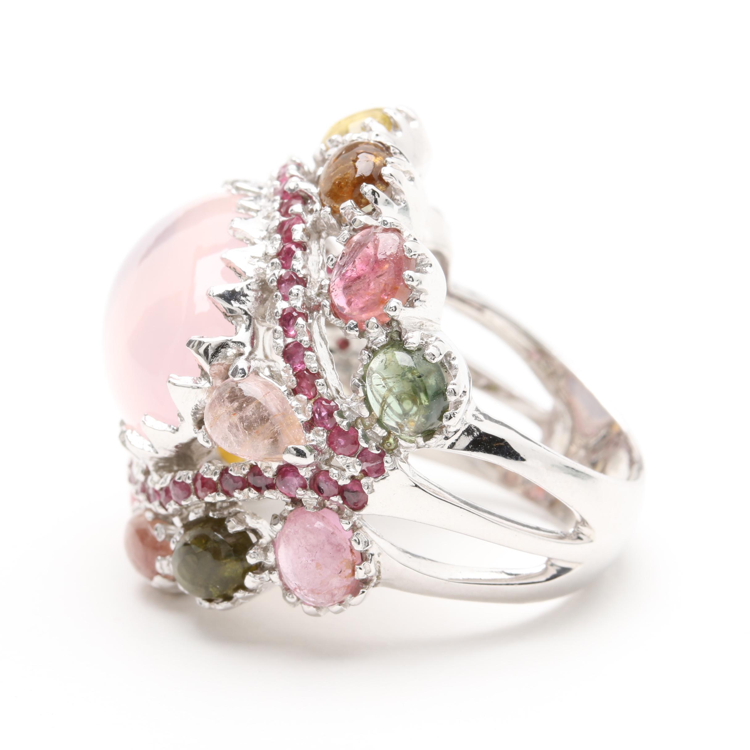 Sterling Silver Gemstone Ring Including Rose Quartz, Ruby and Tourmaline