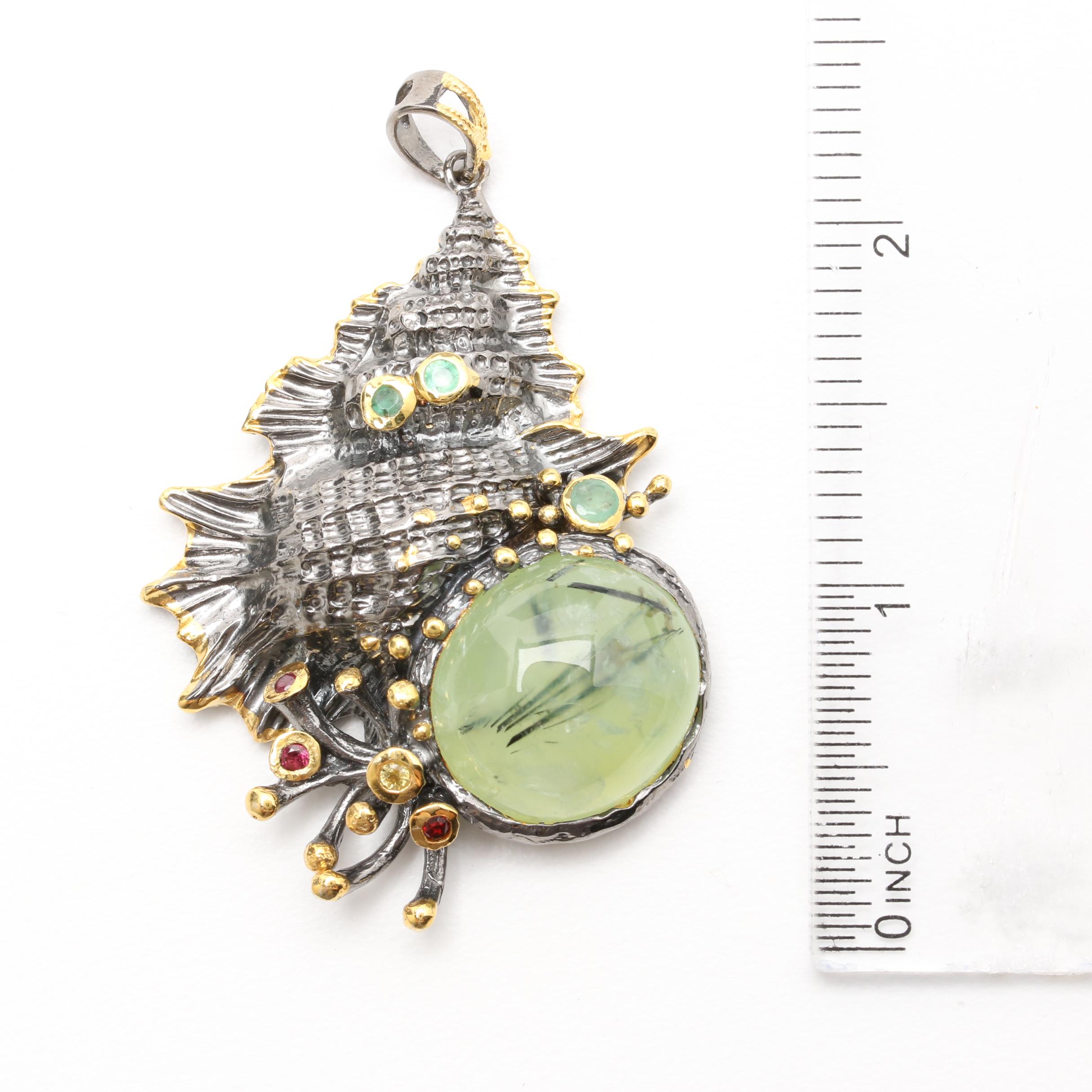 Sterling Silver Gemstone Pendants with Sea Creature Motifs