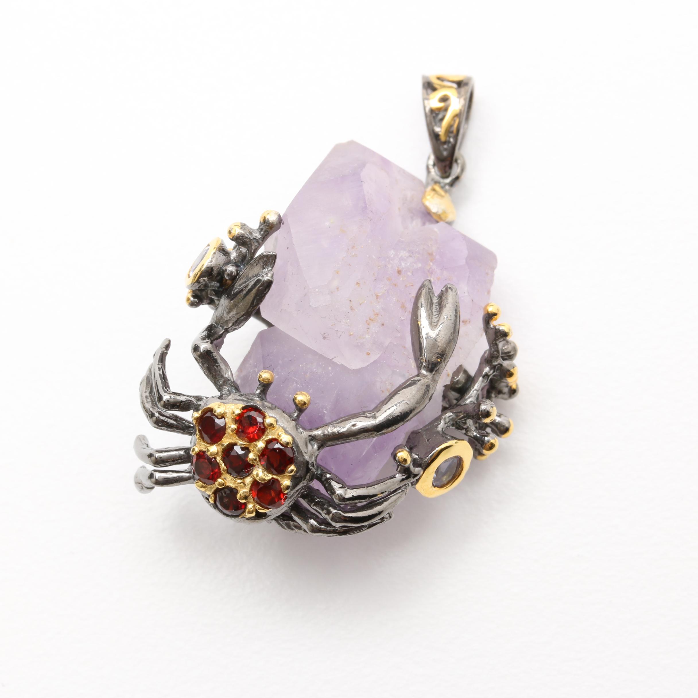 Sterling Silver Gemstone Pendants with Sea Creature Motifs