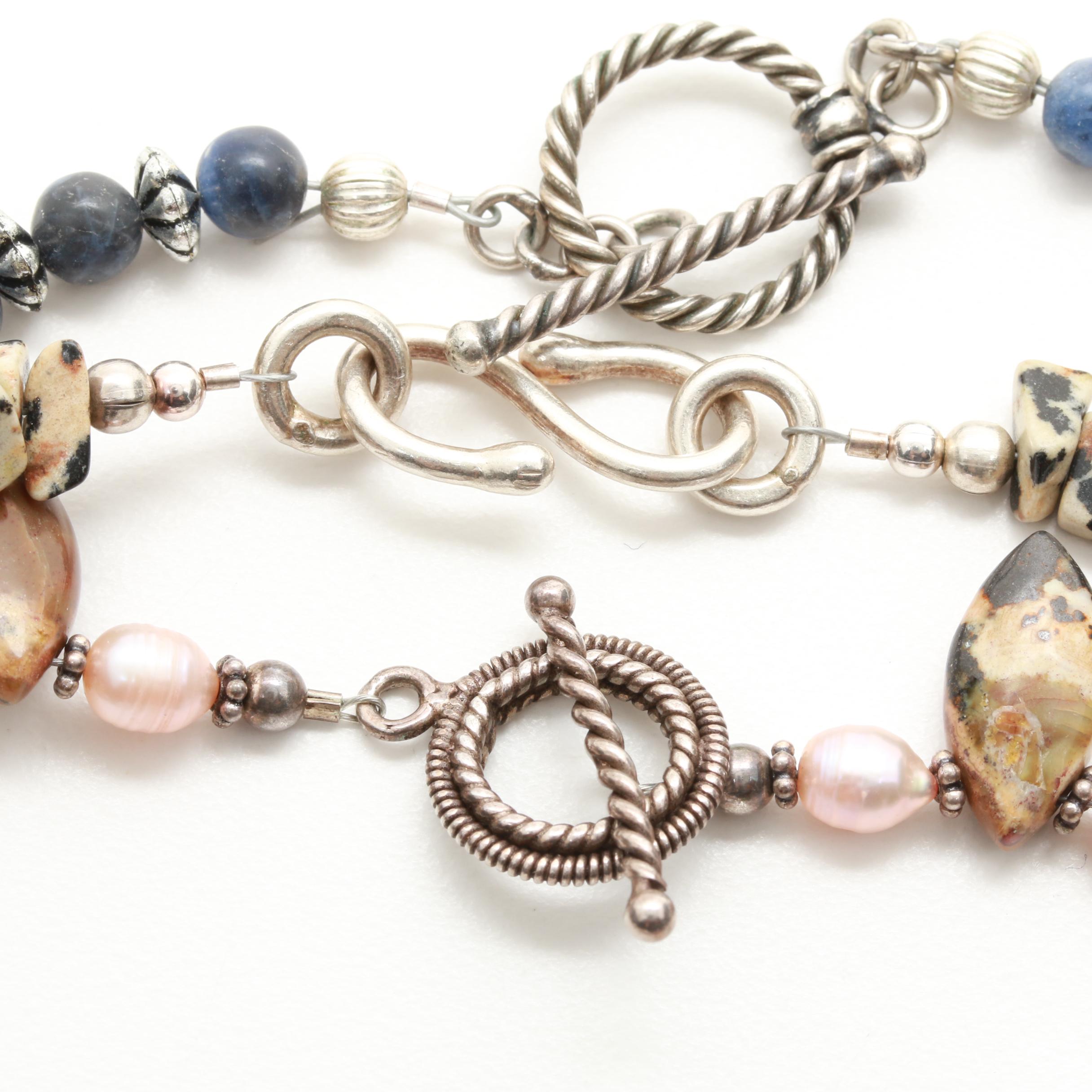 Sterling Silver Jasper, Unakite, and Porcelain Jewelry Assortment