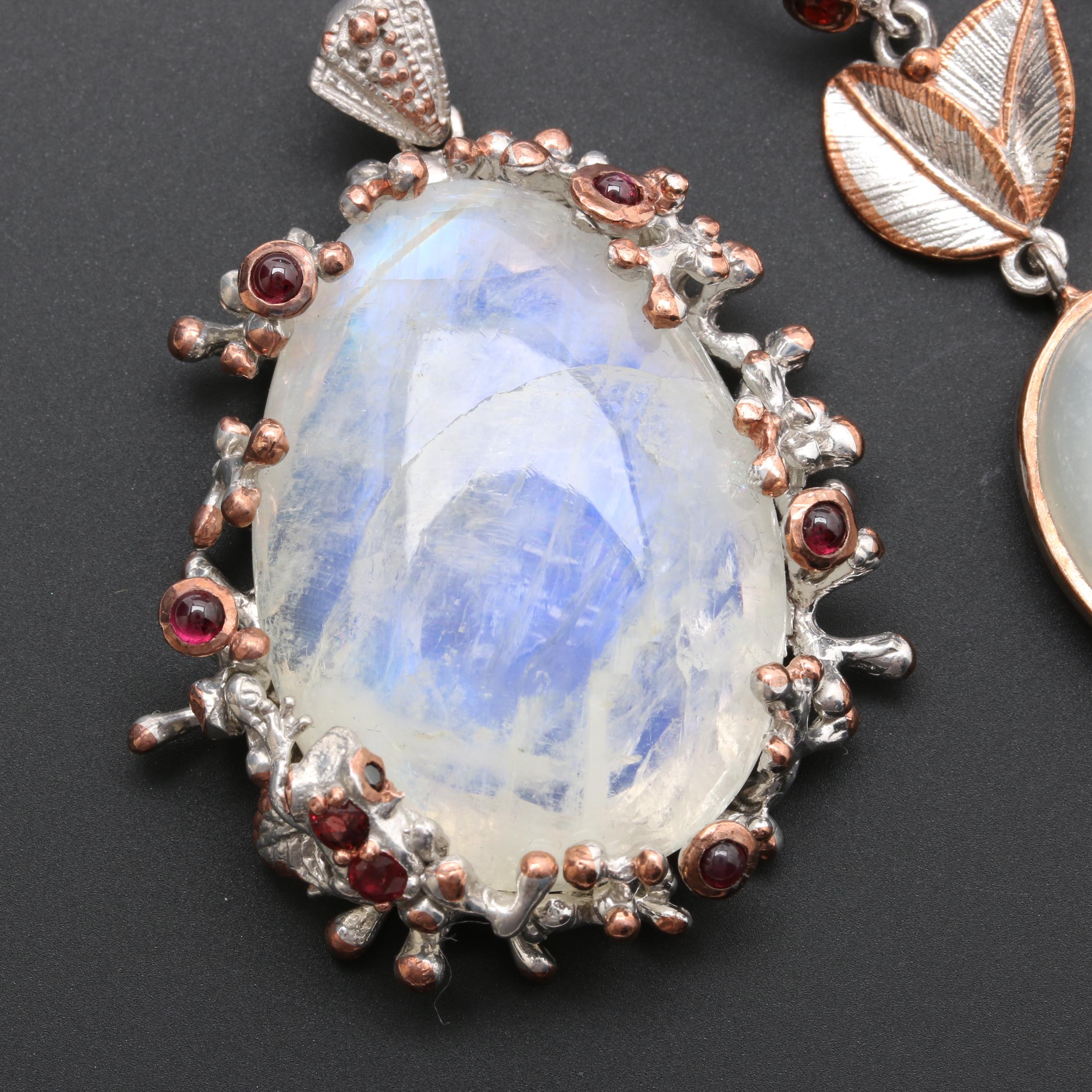 Gold Wash Accented Sterling Silver Moonstone, Labradorite, and Garnet Jewelry