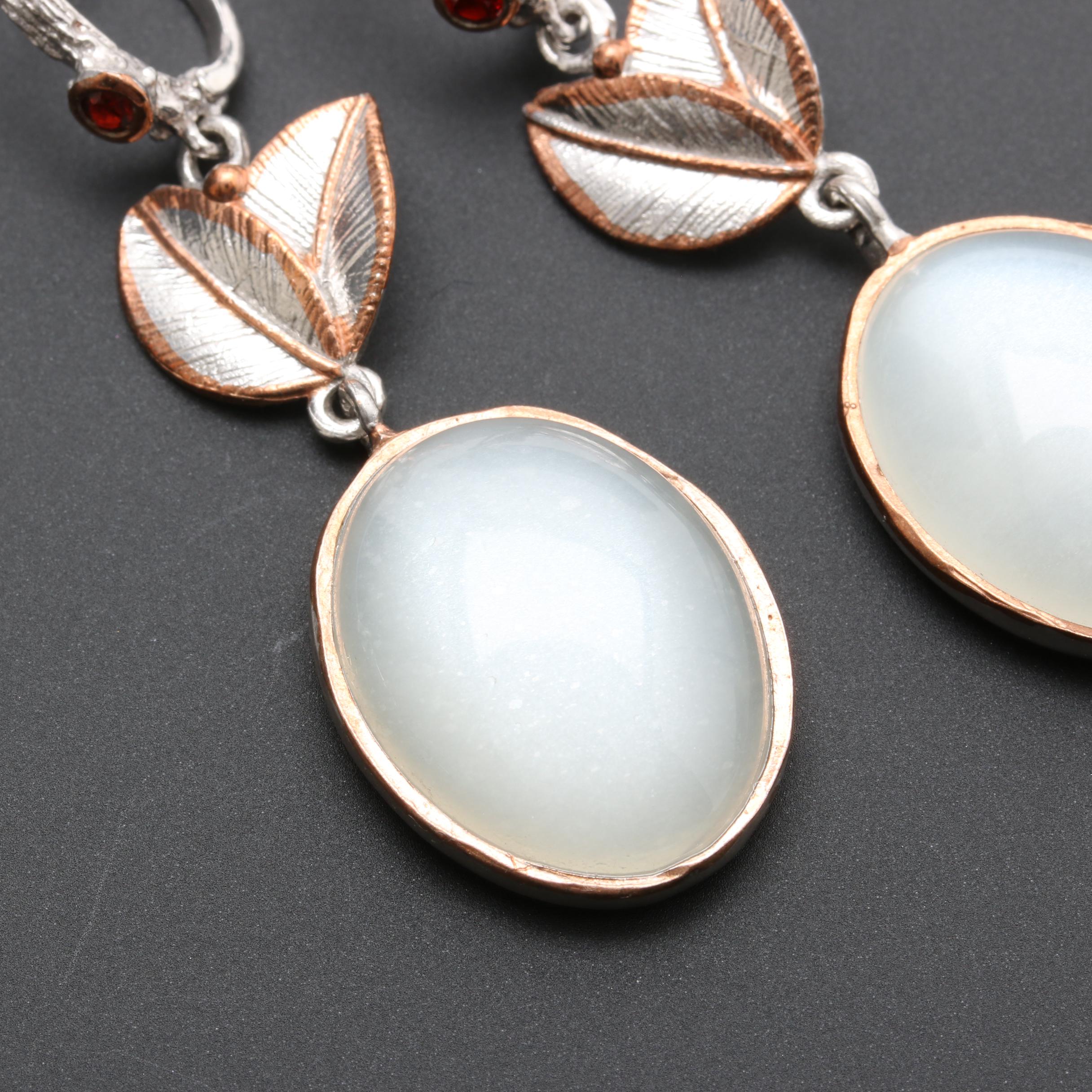 Gold Wash Accented Sterling Silver Moonstone, Labradorite, and Garnet Jewelry