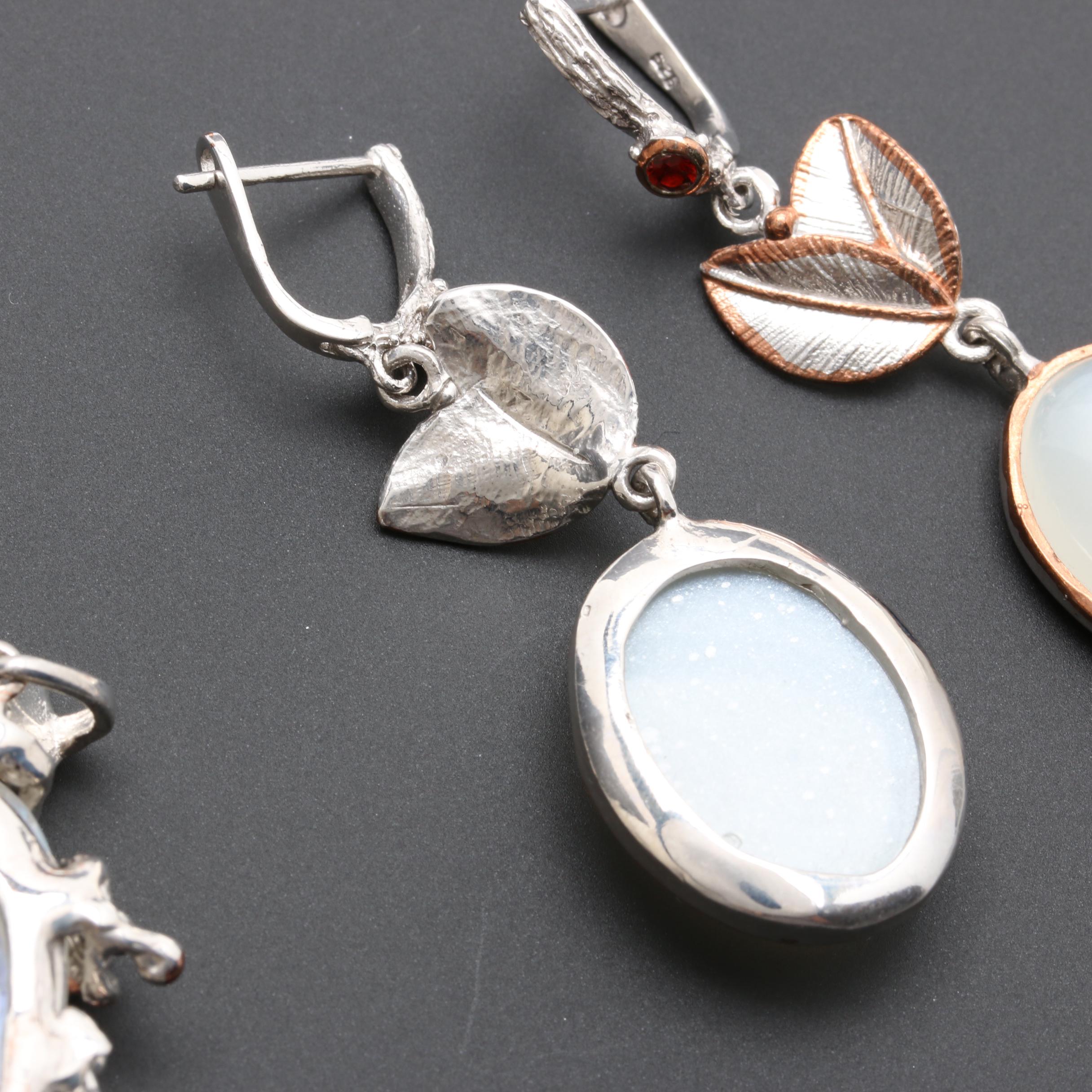 Gold Wash Accented Sterling Silver Moonstone, Labradorite, and Garnet Jewelry