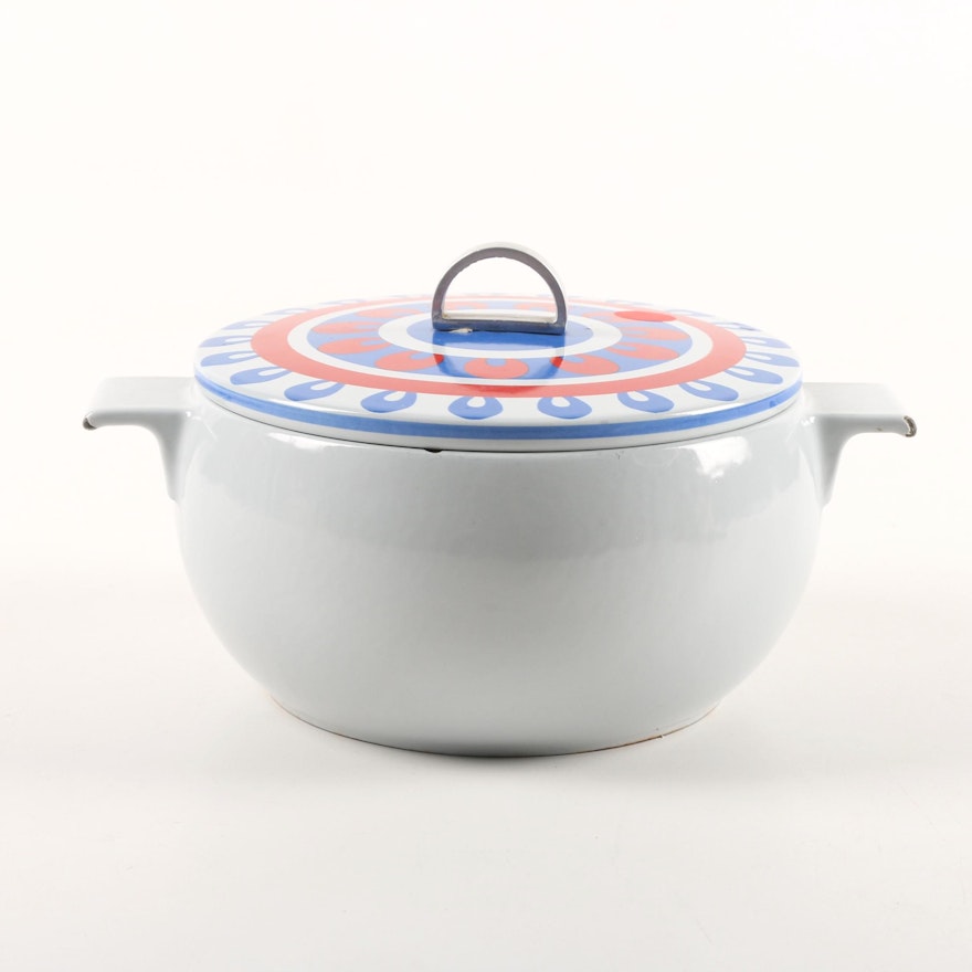 Vintage Red, White and Blue Enameled Dutch Oven